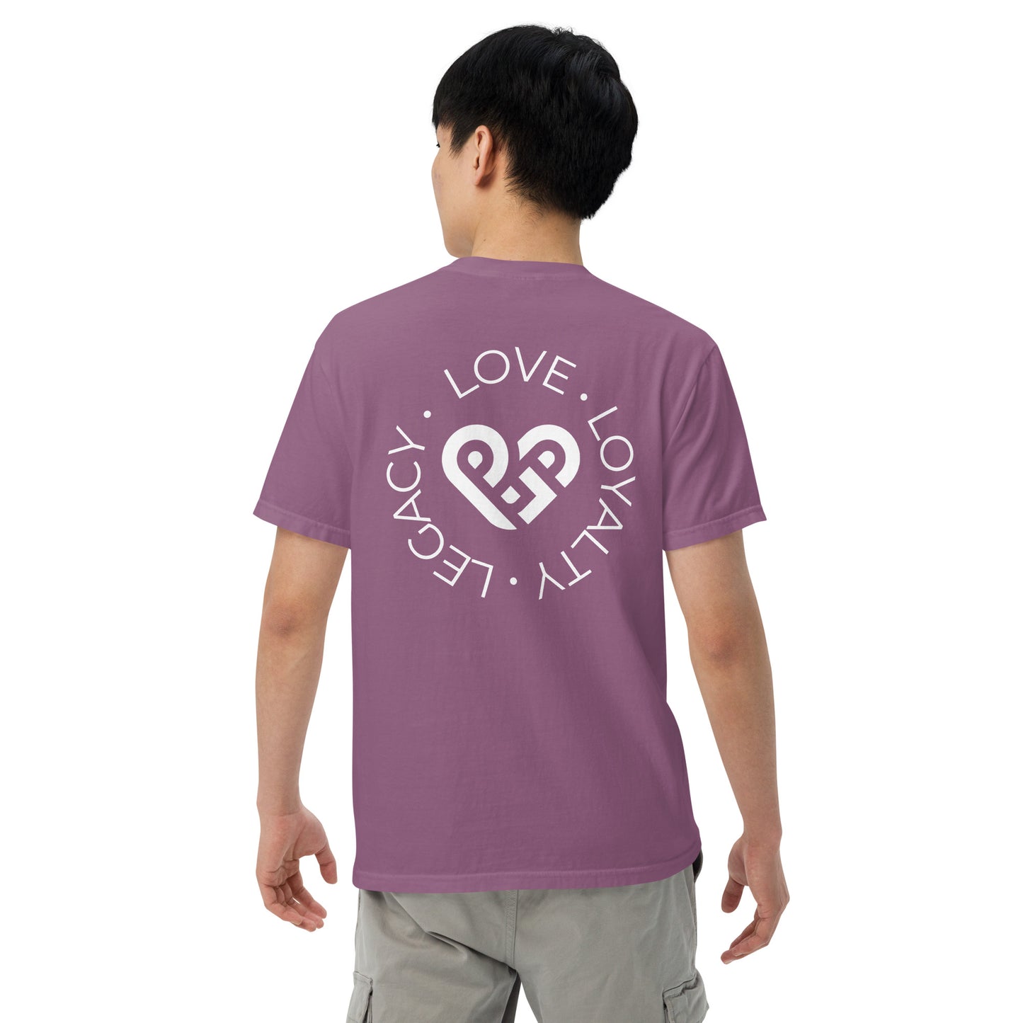Playground Men’s garment-dyed heavyweight t-shirt Embroidered PG heart with Print on the Back