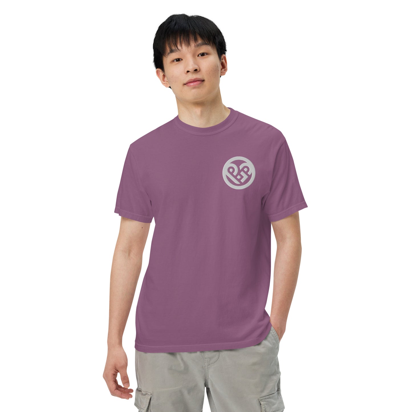 Playground Men’s garment-dyed heavyweight t-shirt Embroidered PG heart with Print on the Back