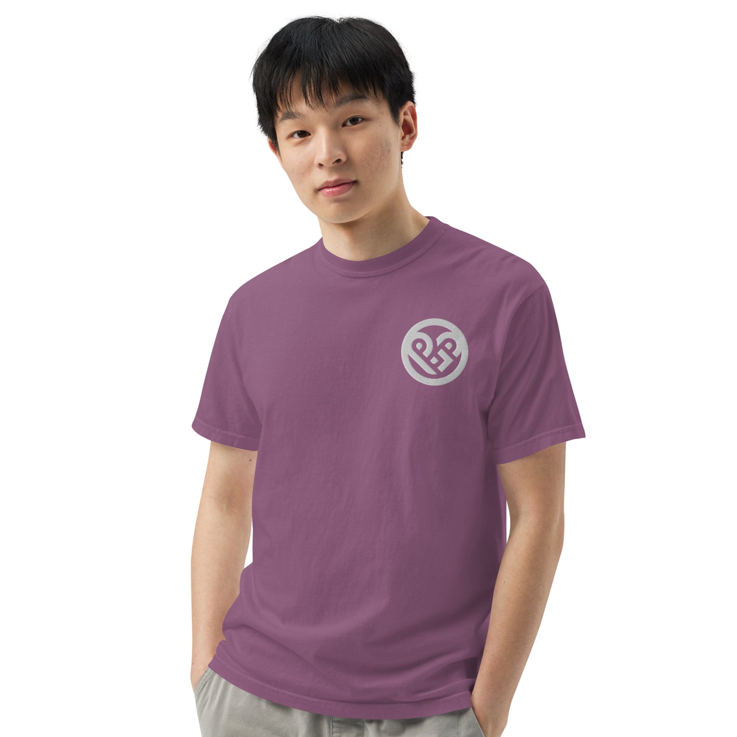 Playground Men’s garment-dyed heavyweight t-shirt Embroidered PG heart with Print on the Back