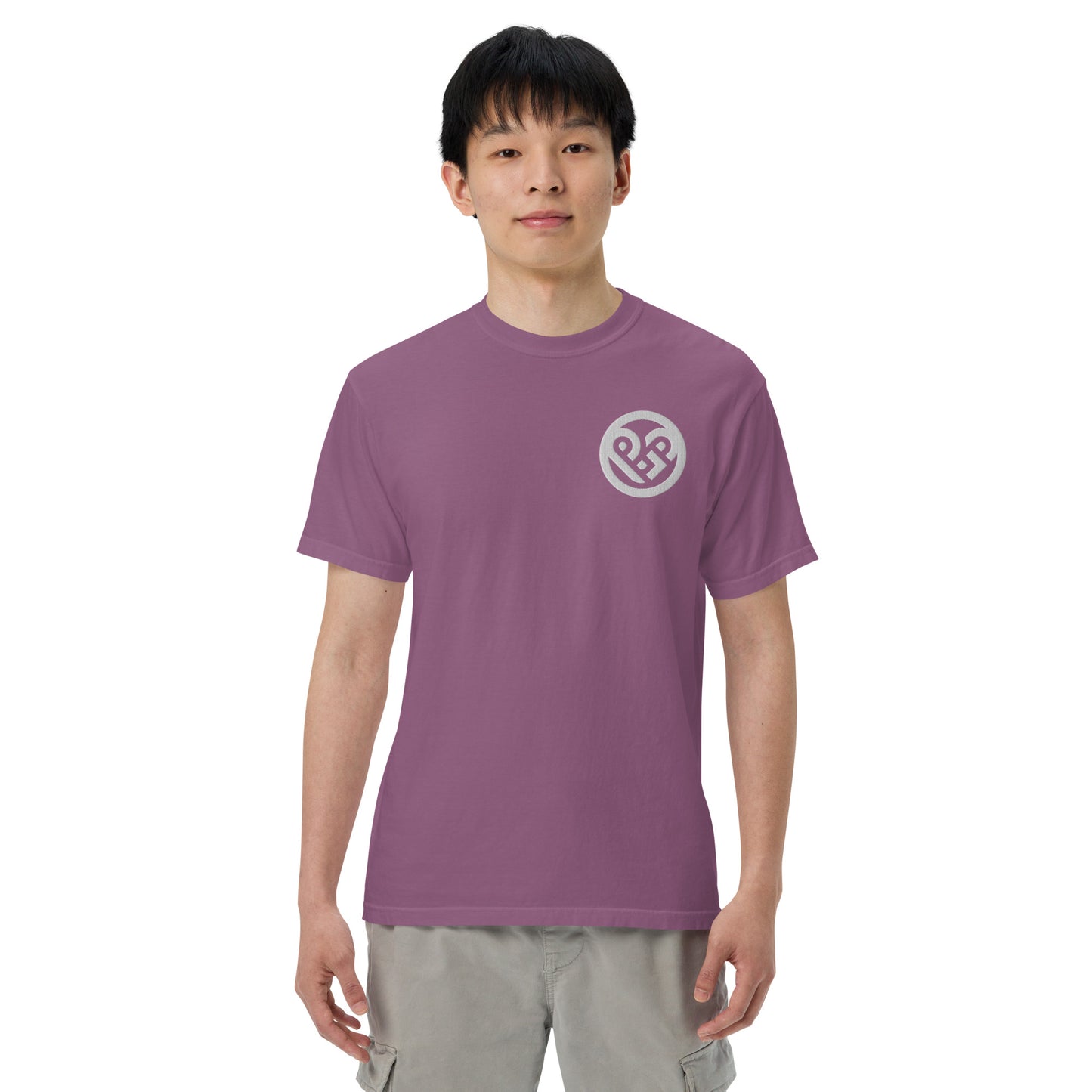 Playground Men’s garment-dyed heavyweight t-shirt Embroidered PG heart with Print on the Back