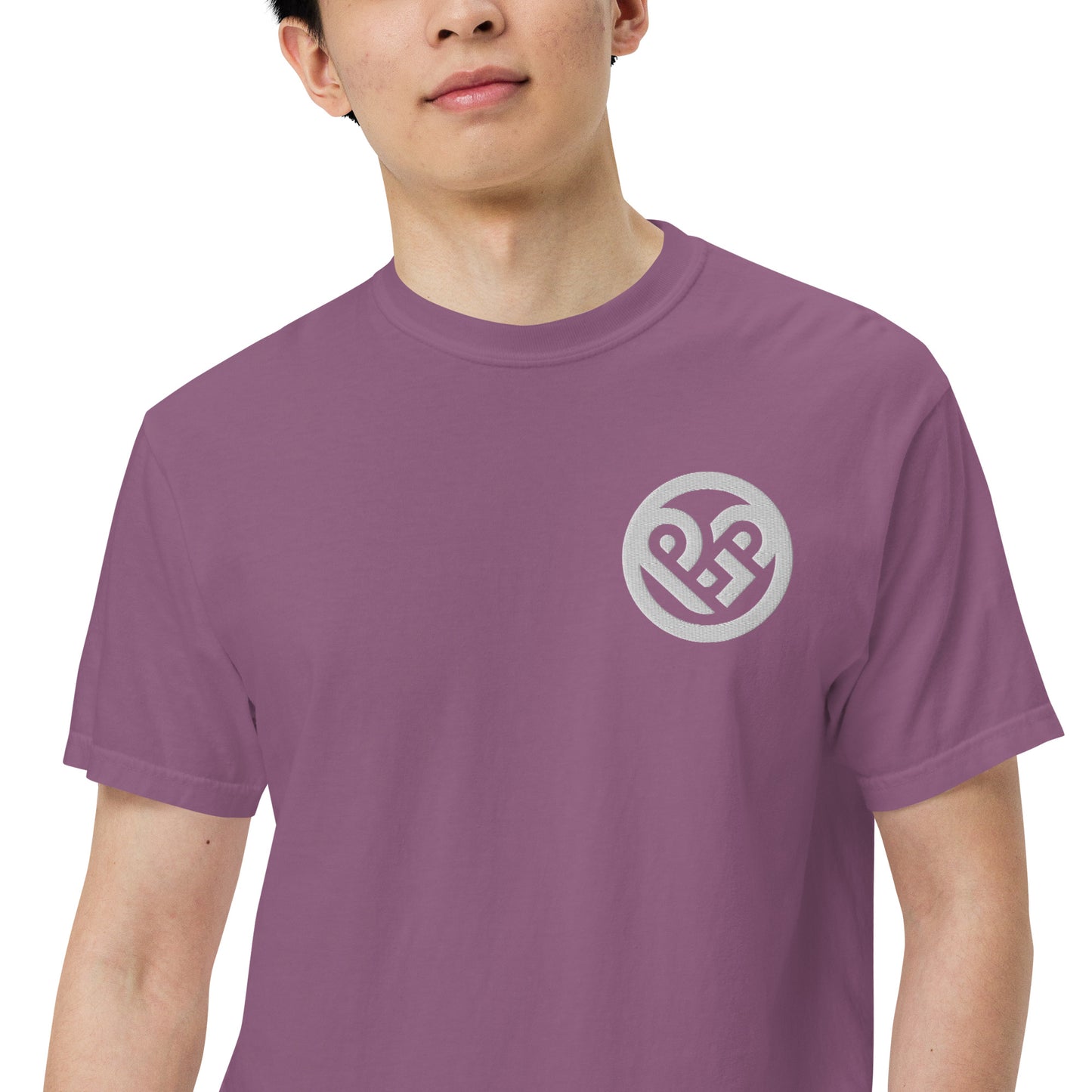 Playground Men’s garment-dyed heavyweight t-shirt Embroidered PG heart with Print on the Back