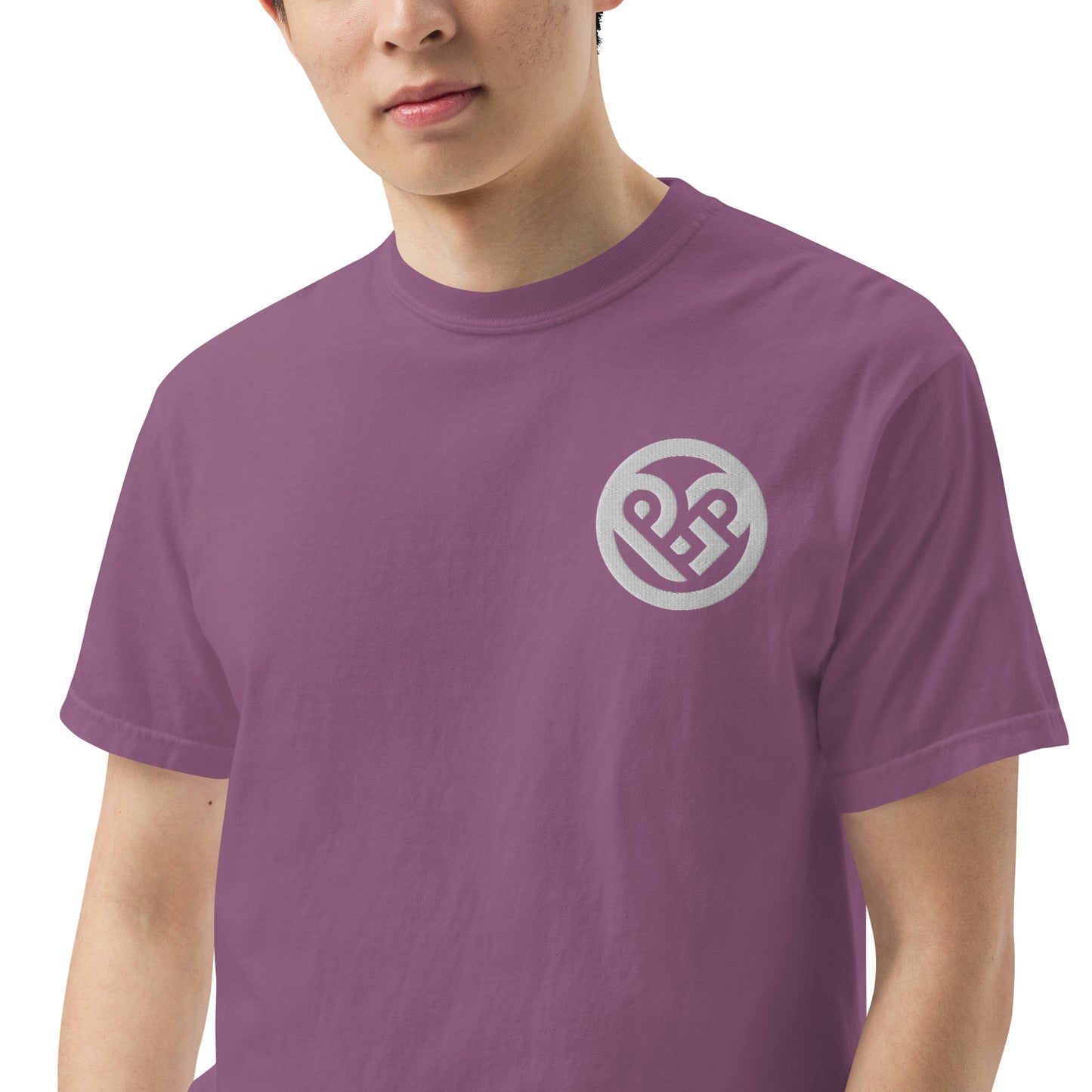 Playground Men’s garment-dyed heavyweight t-shirt Embroidered PG heart with Print on the Back