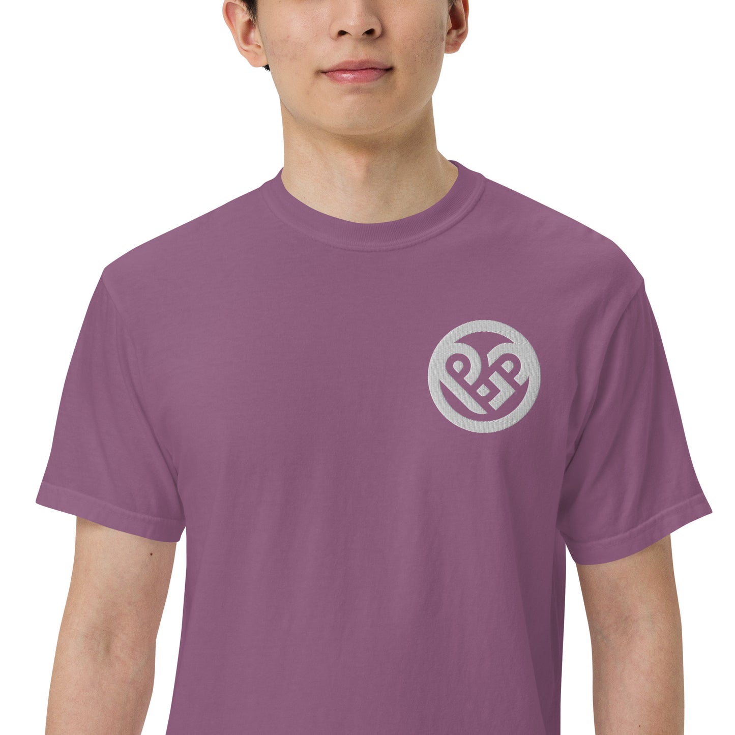 Playground Men’s garment-dyed heavyweight t-shirt Embroidered PG heart with Print on the Back