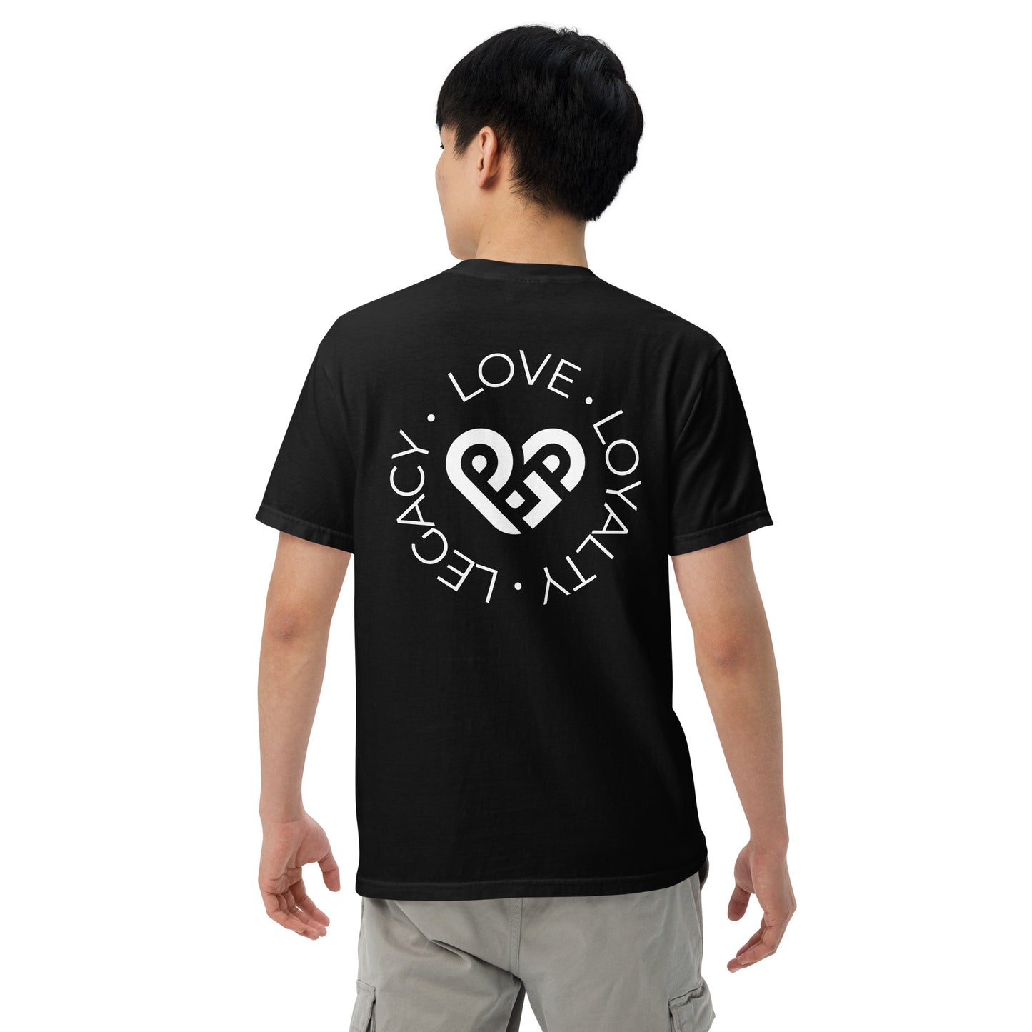 Playground Men’s garment-dyed heavyweight t-shirt Embroidered PG heart with Print on the Back