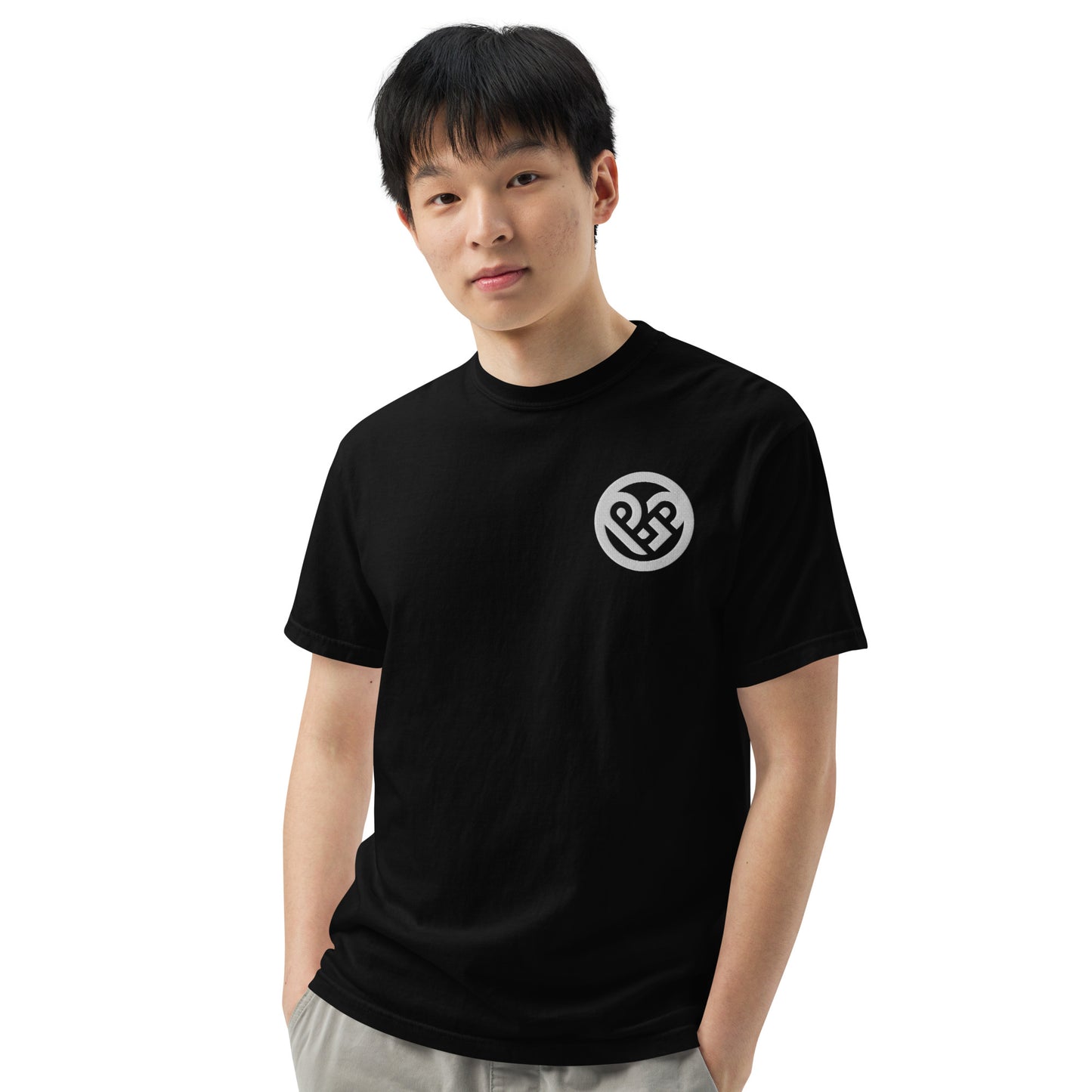 Playground Men’s garment-dyed heavyweight t-shirt Embroidered PG heart with Print on the Back