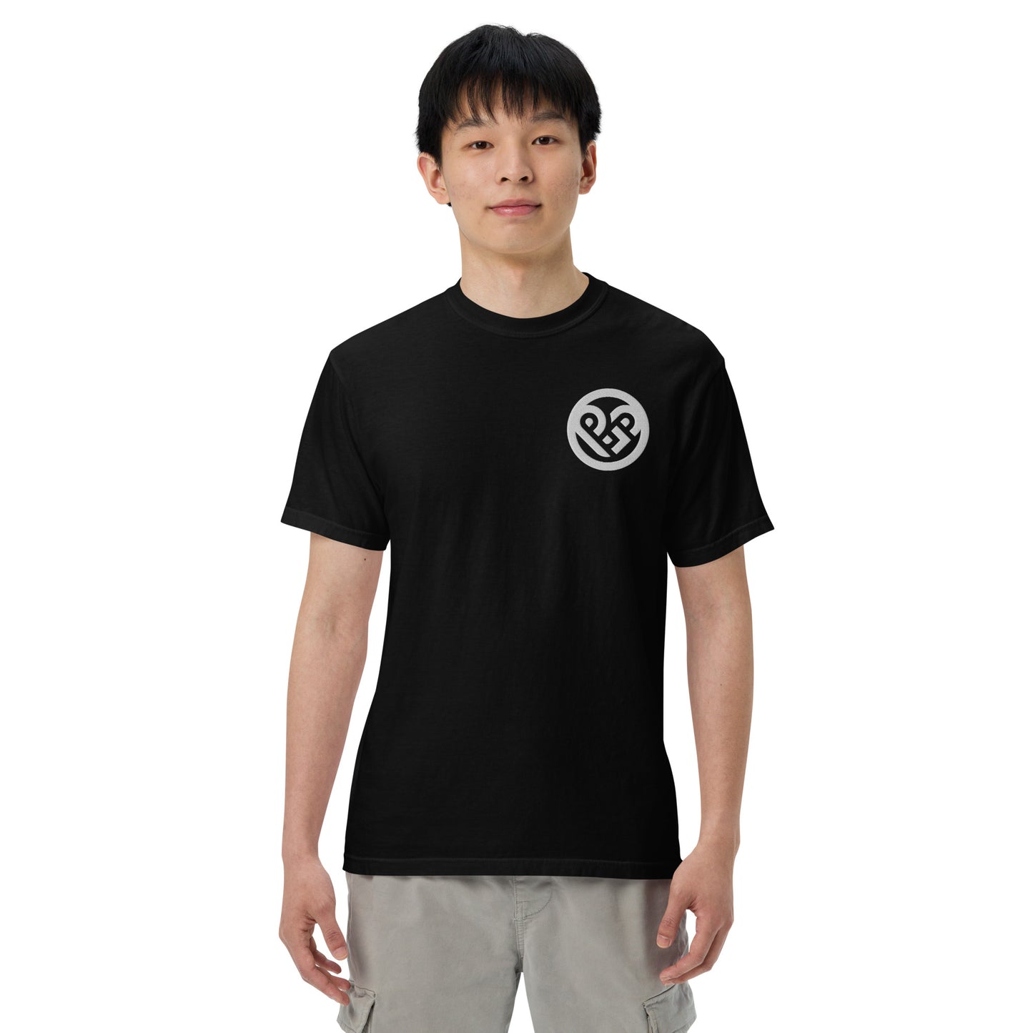 Playground Men’s garment-dyed heavyweight t-shirt Embroidered PG heart with Print on the Back