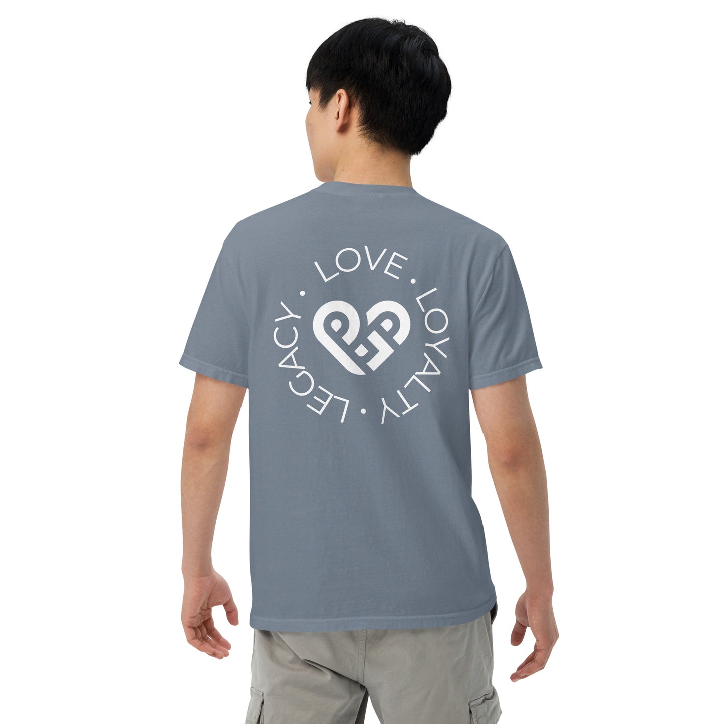 Playground Men’s garment-dyed heavyweight t-shirt Embroidered PG heart with Print on the Back