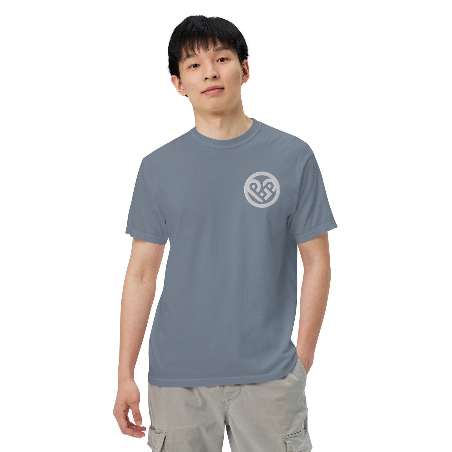 Playground Men’s garment-dyed heavyweight t-shirt Embroidered PG heart with Print on the Back