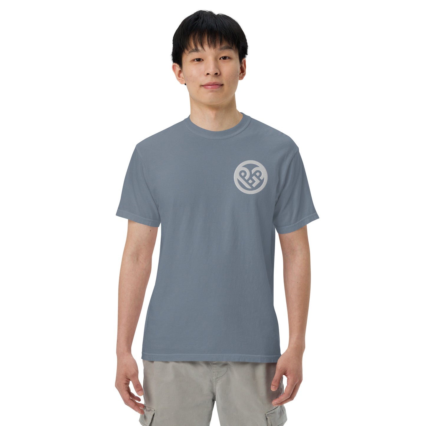 Playground Men’s garment-dyed heavyweight t-shirt Embroidered PG heart with Print on the Back