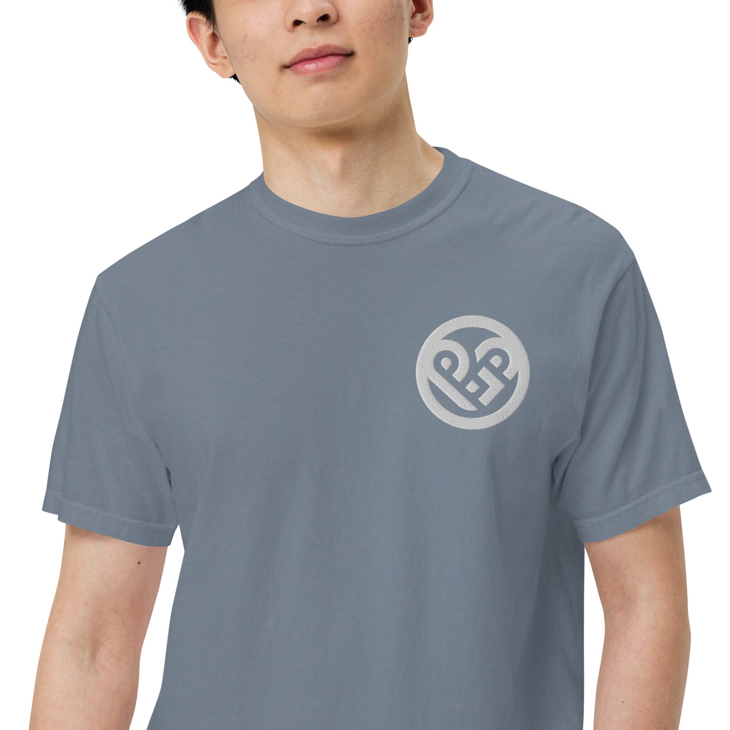 Playground Men’s garment-dyed heavyweight t-shirt Embroidered PG heart with Print on the Back