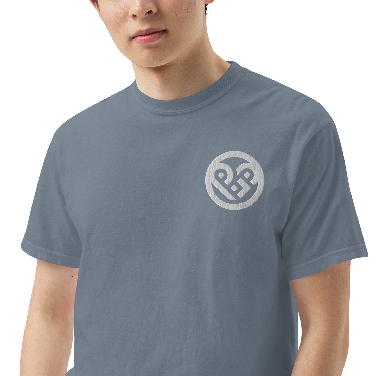Playground Men’s garment-dyed heavyweight t-shirt Embroidered PG heart with Print on the Back