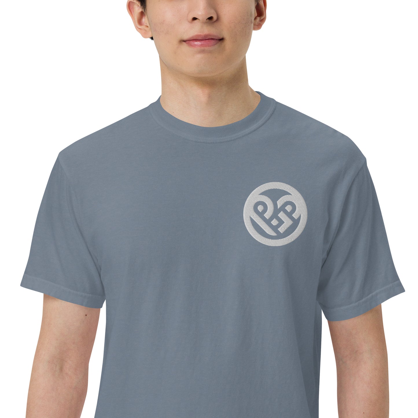 Playground Men’s garment-dyed heavyweight t-shirt Embroidered PG heart with Print on the Back