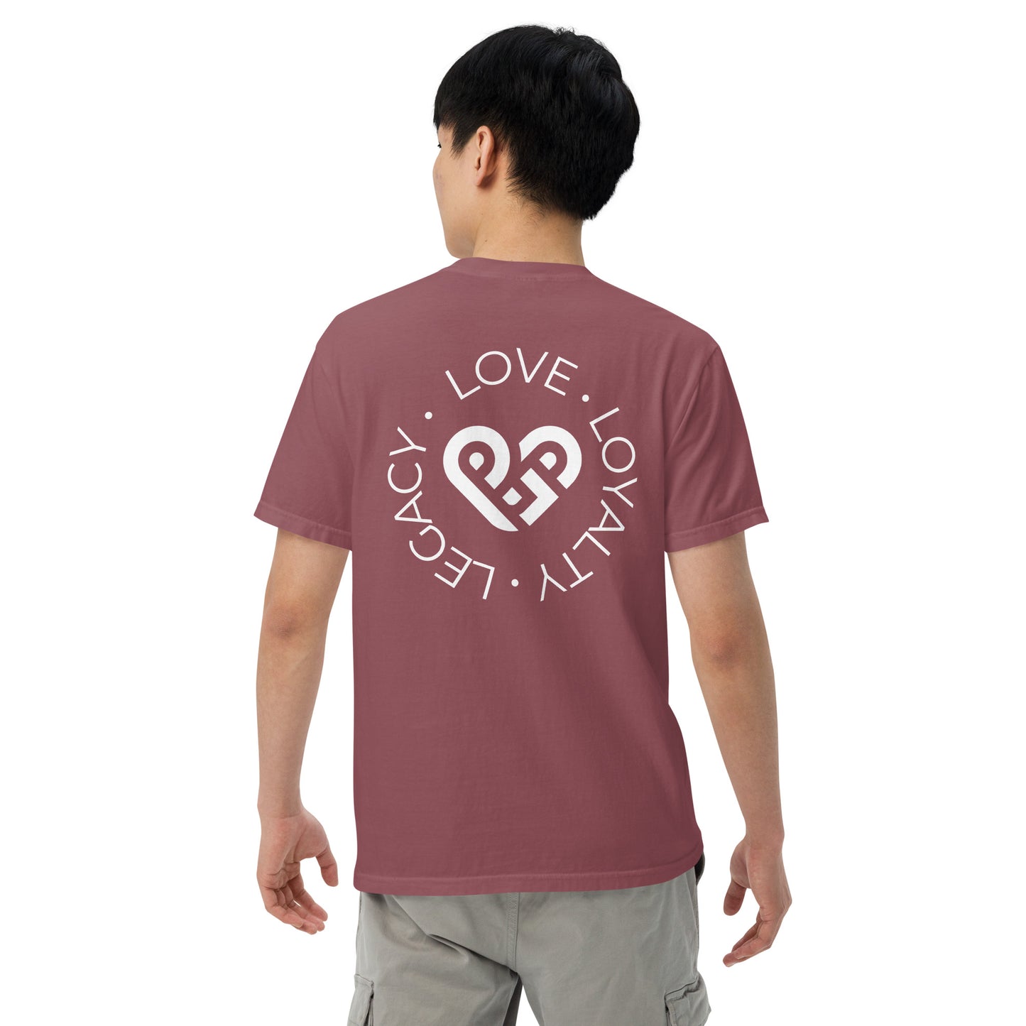 Playground Men’s garment-dyed heavyweight t-shirt Embroidered PG heart with Print on the Back