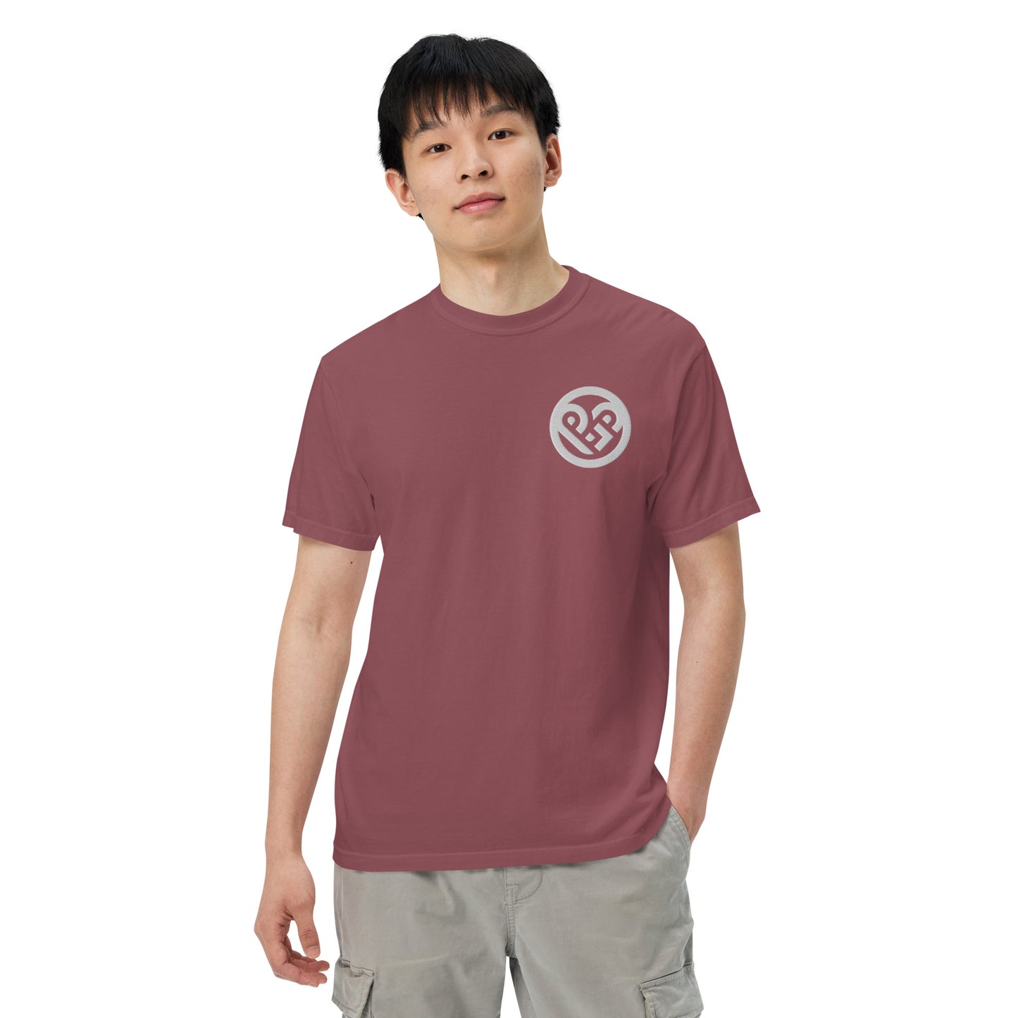 Playground Men’s garment-dyed heavyweight t-shirt Embroidered PG heart with Print on the Back