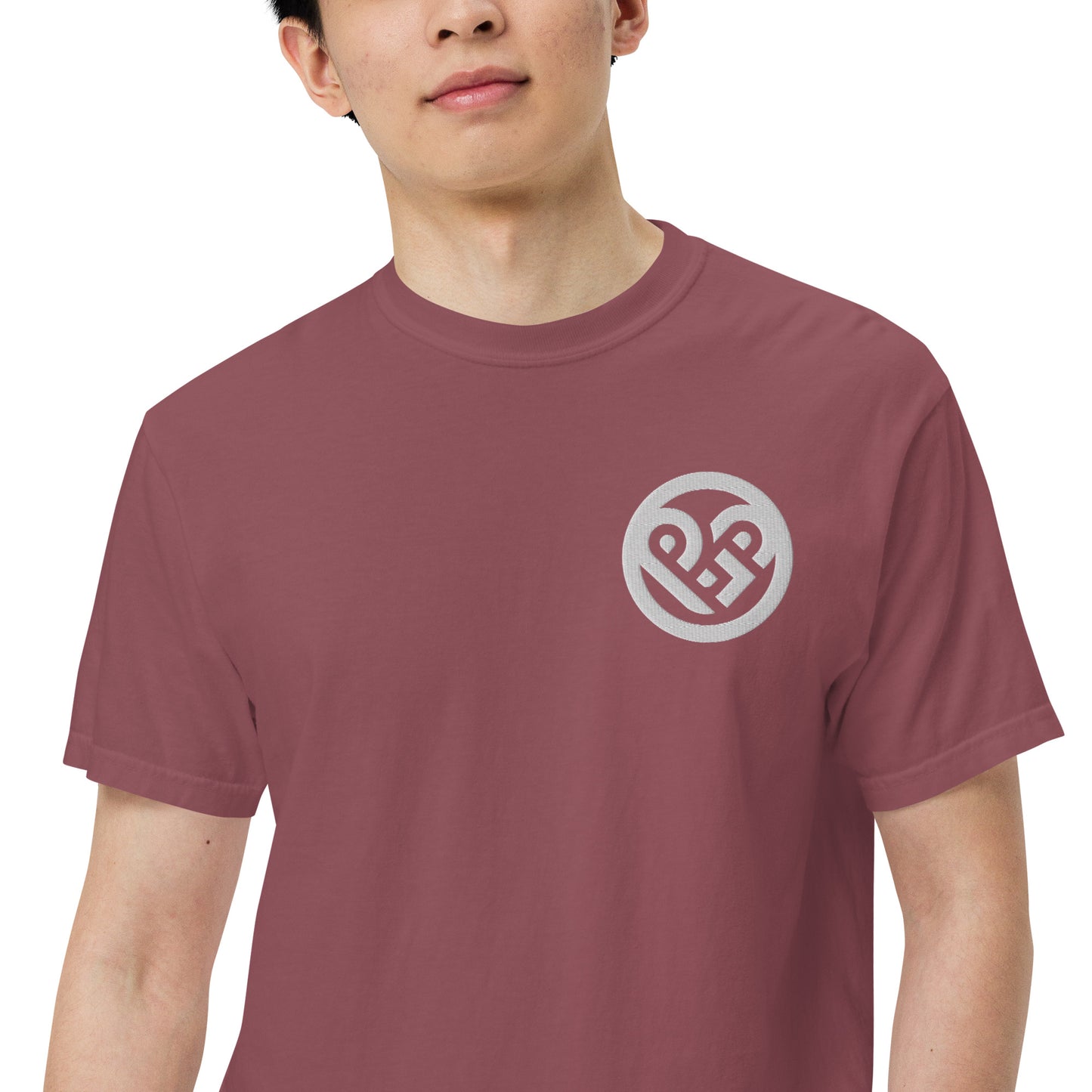 Playground Men’s garment-dyed heavyweight t-shirt Embroidered PG heart with Print on the Back