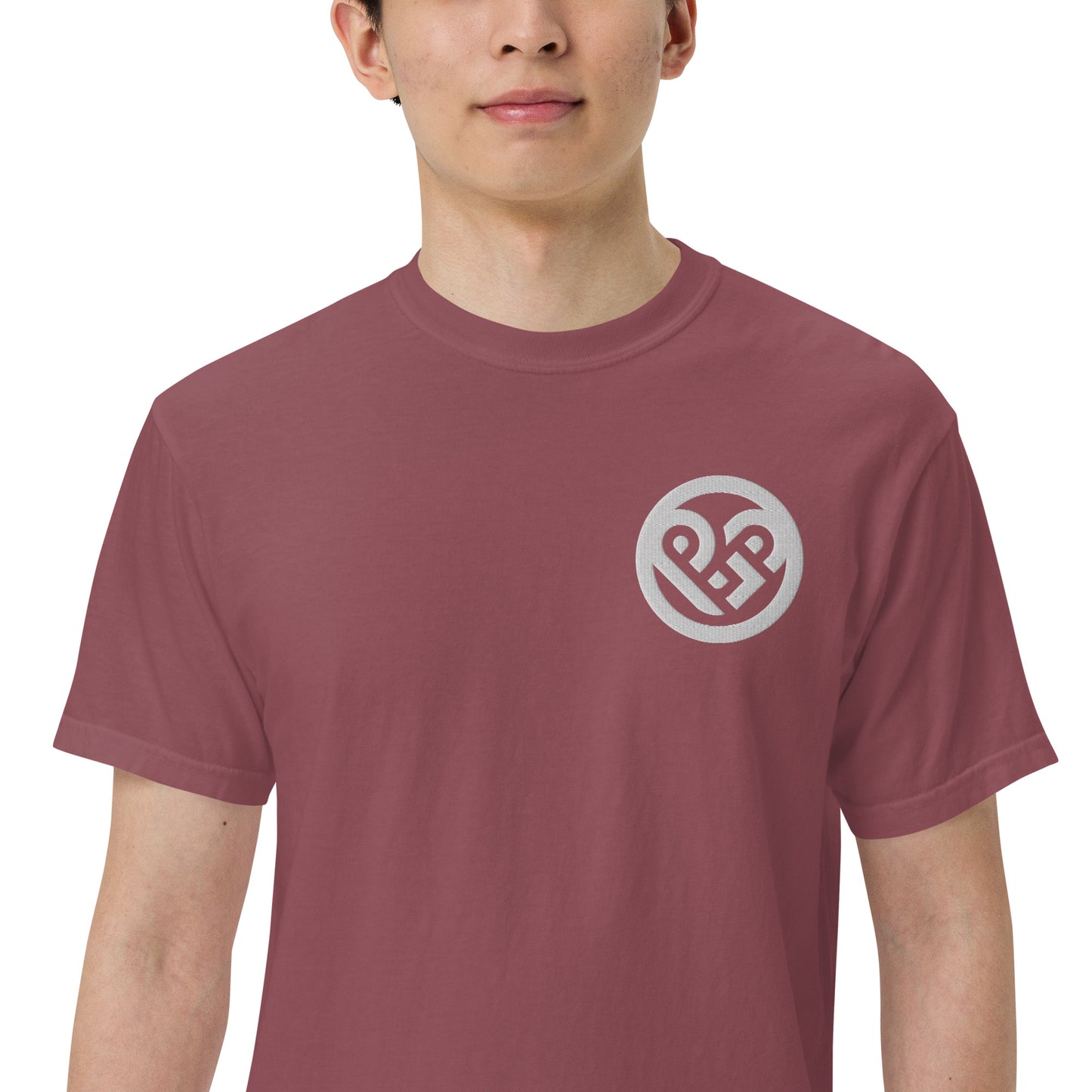Playground Men’s garment-dyed heavyweight t-shirt Embroidered PG heart with Print on the Back