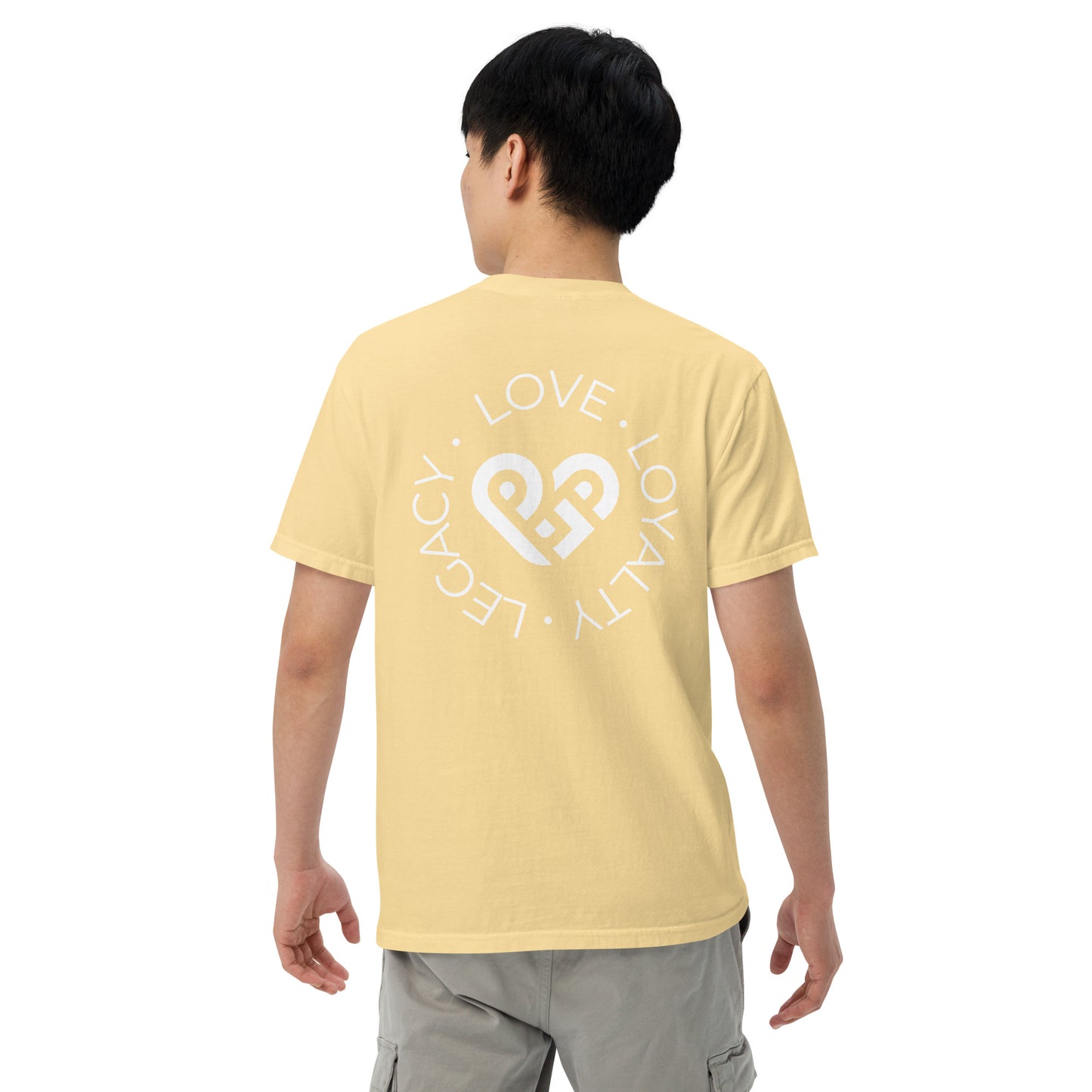 Playground Men’s garment-dyed heavyweight t-shirt Embroidered PG heart with Print on the Back