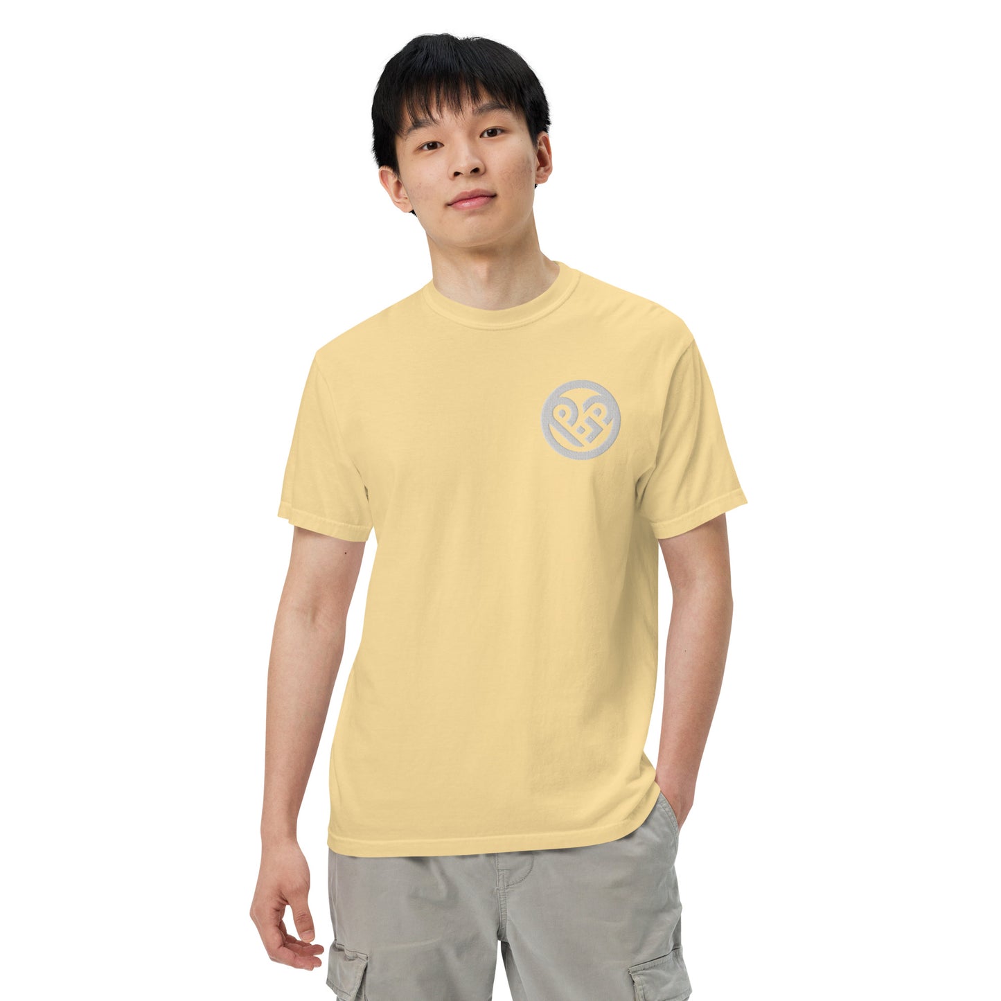 Playground Men’s garment-dyed heavyweight t-shirt Embroidered PG heart with Print on the Back