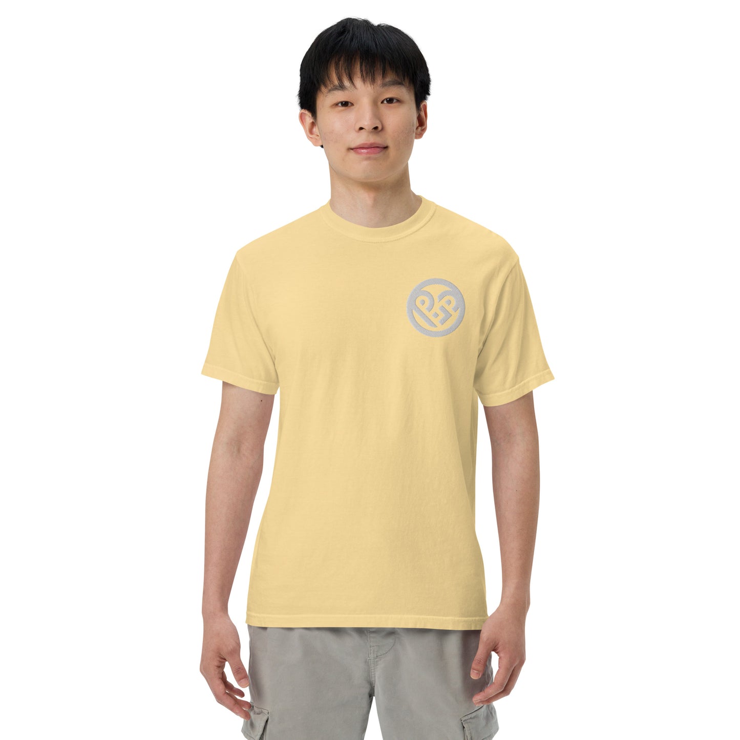 Playground Men’s garment-dyed heavyweight t-shirt Embroidered PG heart with Print on the Back