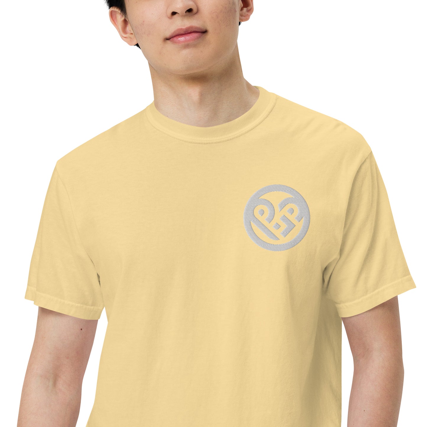 Playground Men’s garment-dyed heavyweight t-shirt Embroidered PG heart with Print on the Back