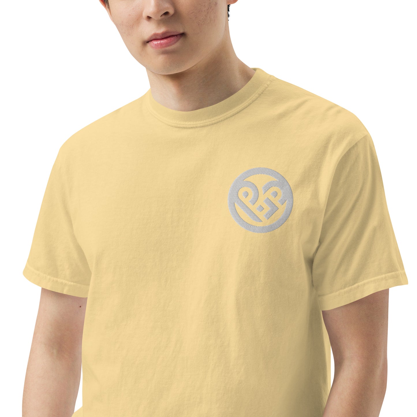 Playground Men’s garment-dyed heavyweight t-shirt Embroidered PG heart with Print on the Back