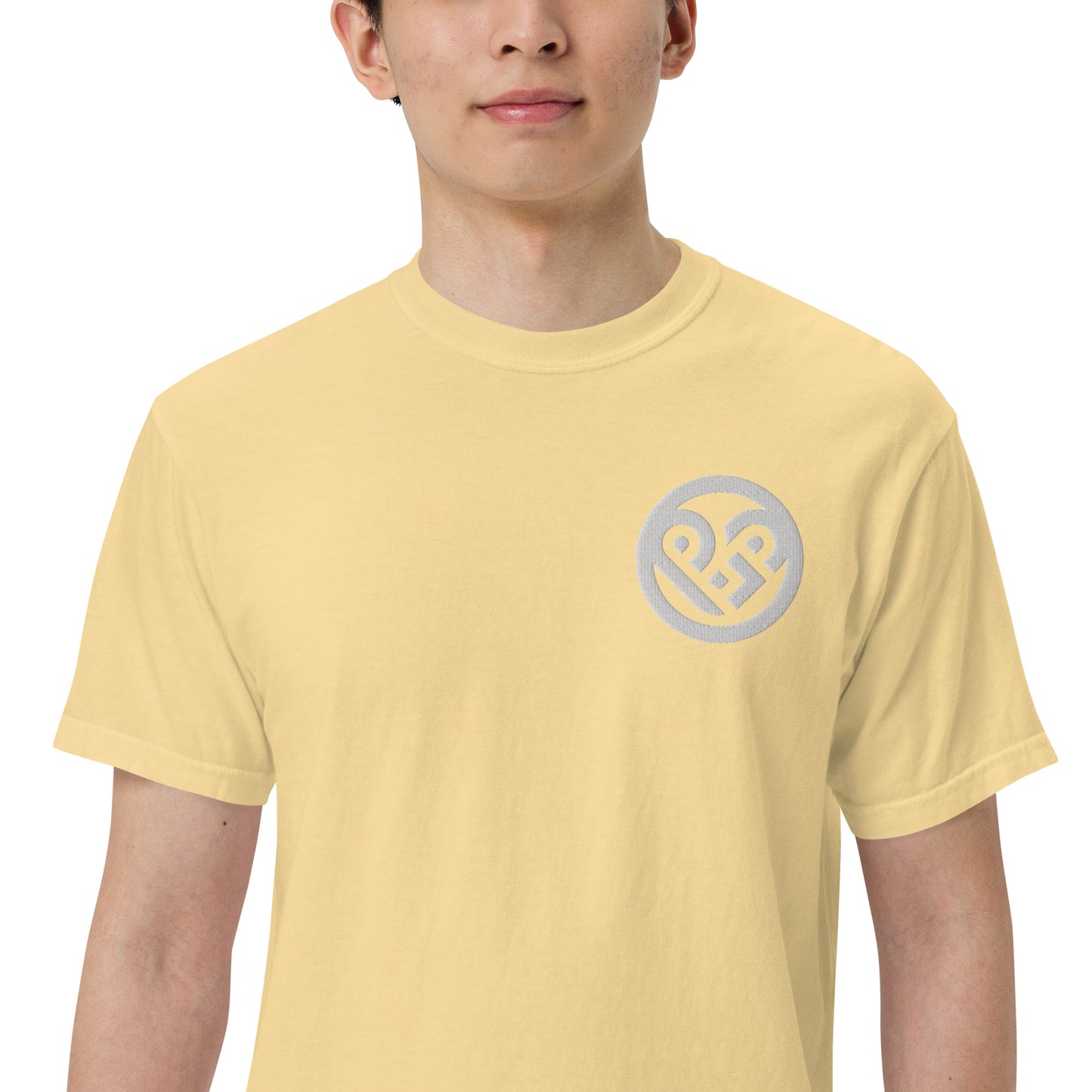 Playground Men’s garment-dyed heavyweight t-shirt Embroidered PG heart with Print on the Back