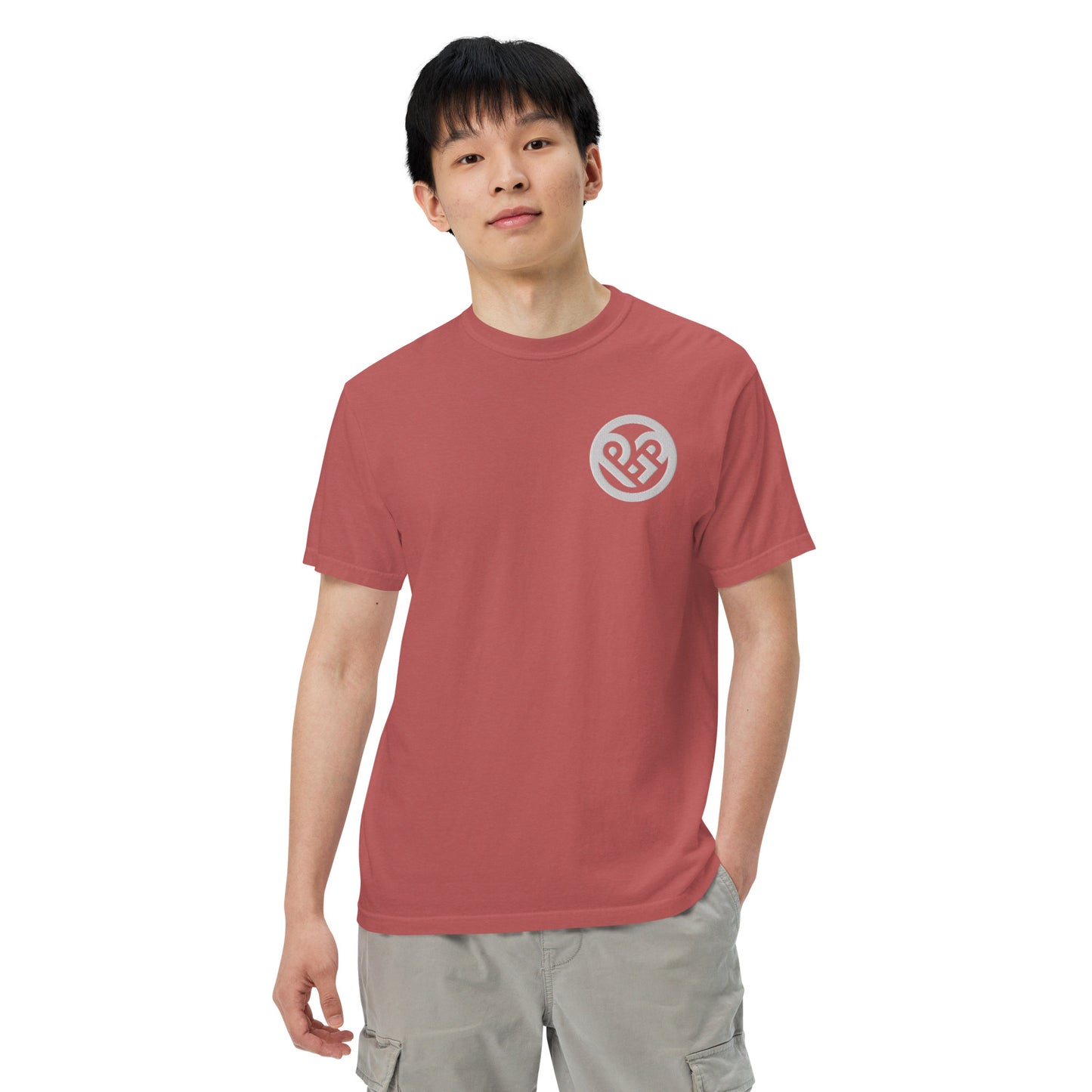 Playground Men’s garment-dyed heavyweight t-shirt Embroidered PG heart with Print on the Back
