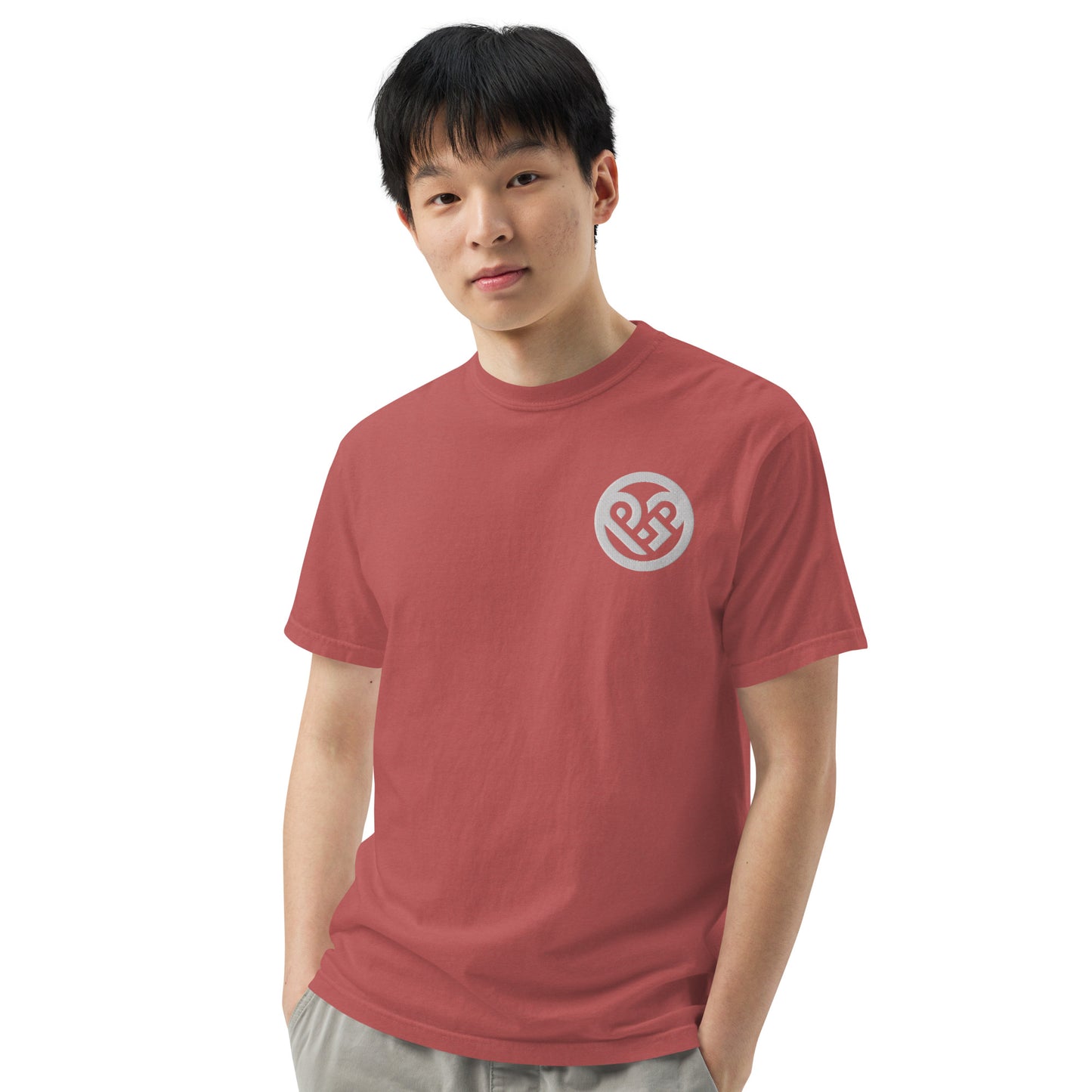 Playground Men’s garment-dyed heavyweight t-shirt Embroidered PG heart with Print on the Back