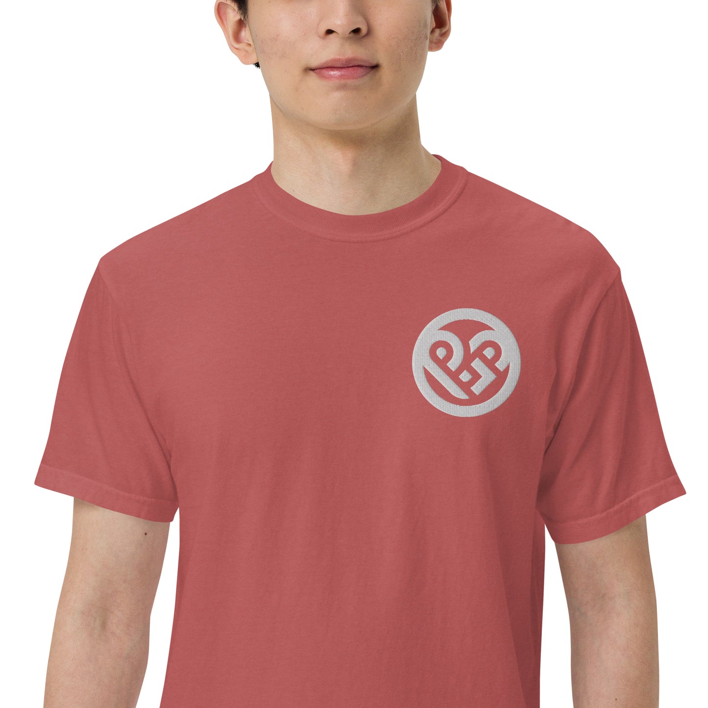 Playground Men’s garment-dyed heavyweight t-shirt Embroidered PG heart with Print on the Back