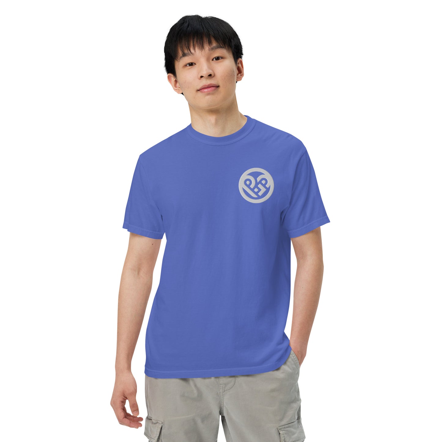Playground Men’s garment-dyed heavyweight t-shirt Embroidered PG heart with Print on the Back