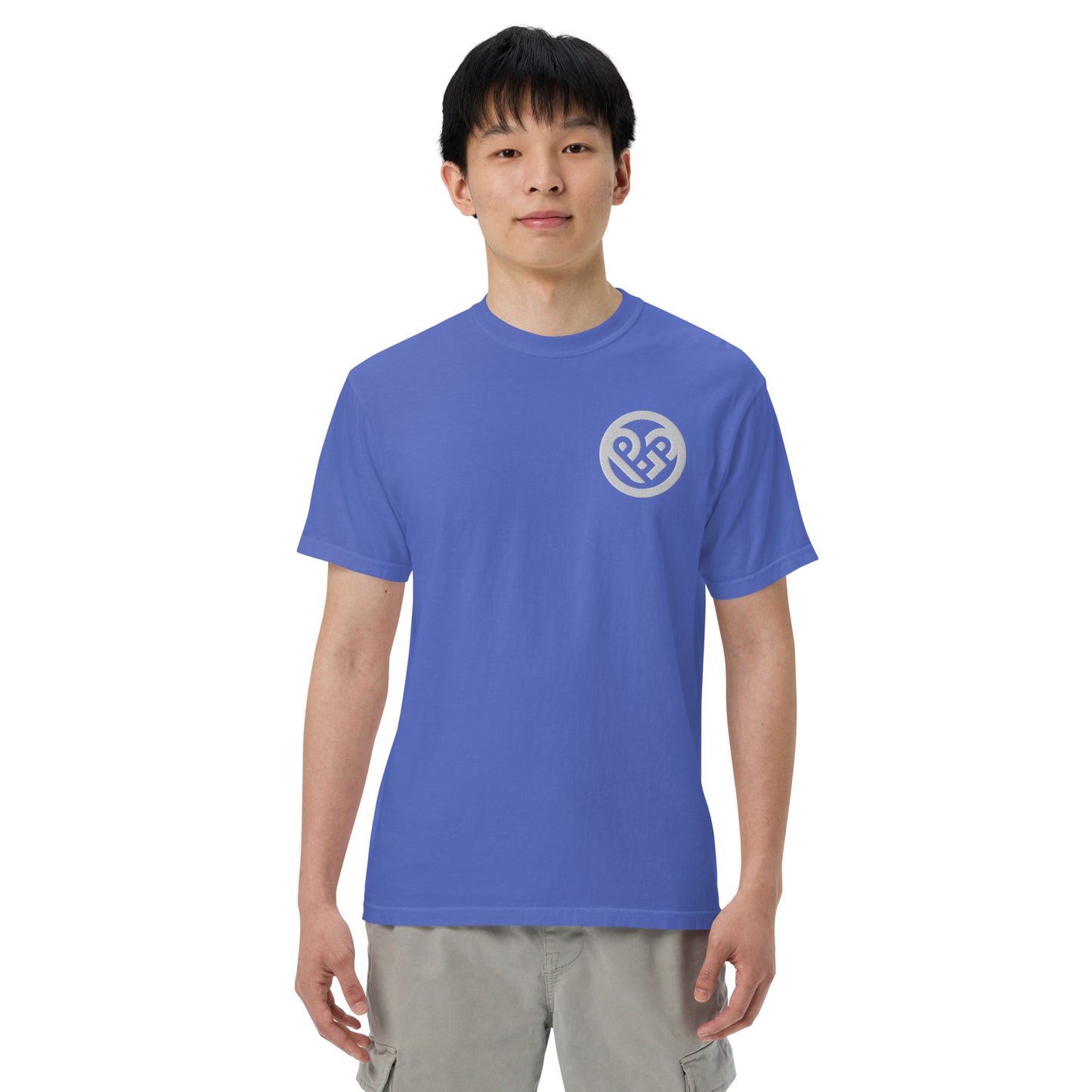Playground Men’s garment-dyed heavyweight t-shirt Embroidered PG heart with Print on the Back