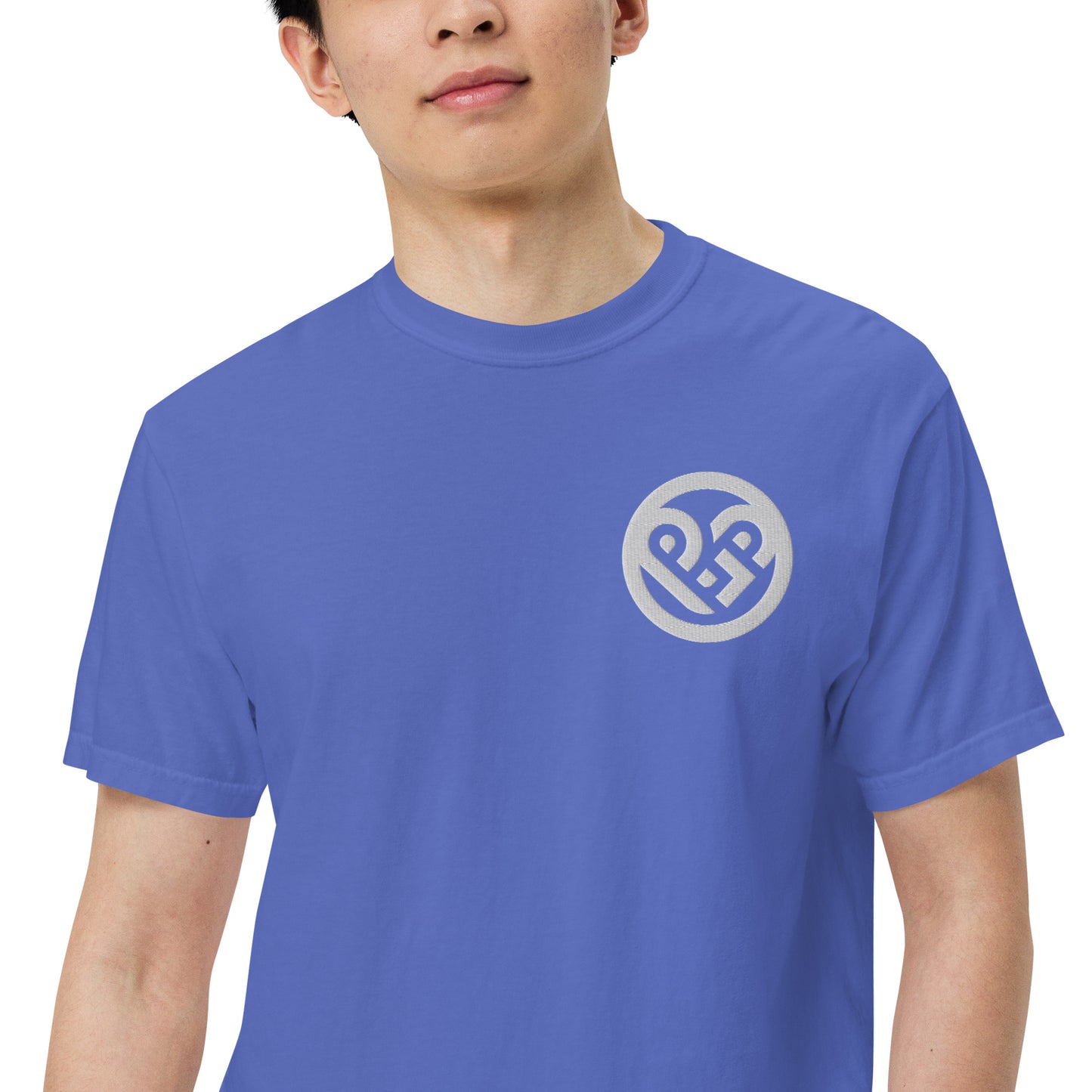 Playground Men’s garment-dyed heavyweight t-shirt Embroidered PG heart with Print on the Back