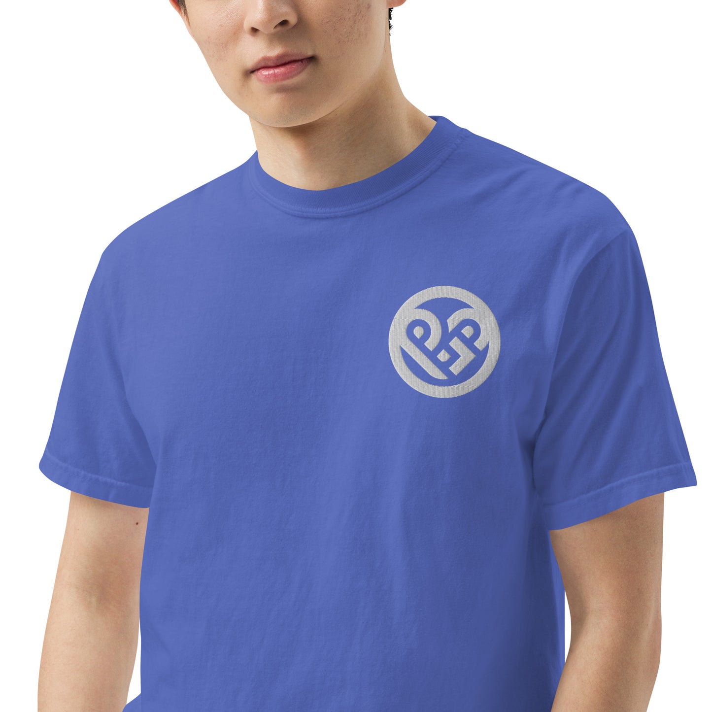 Playground Men’s garment-dyed heavyweight t-shirt Embroidered PG heart with Print on the Back