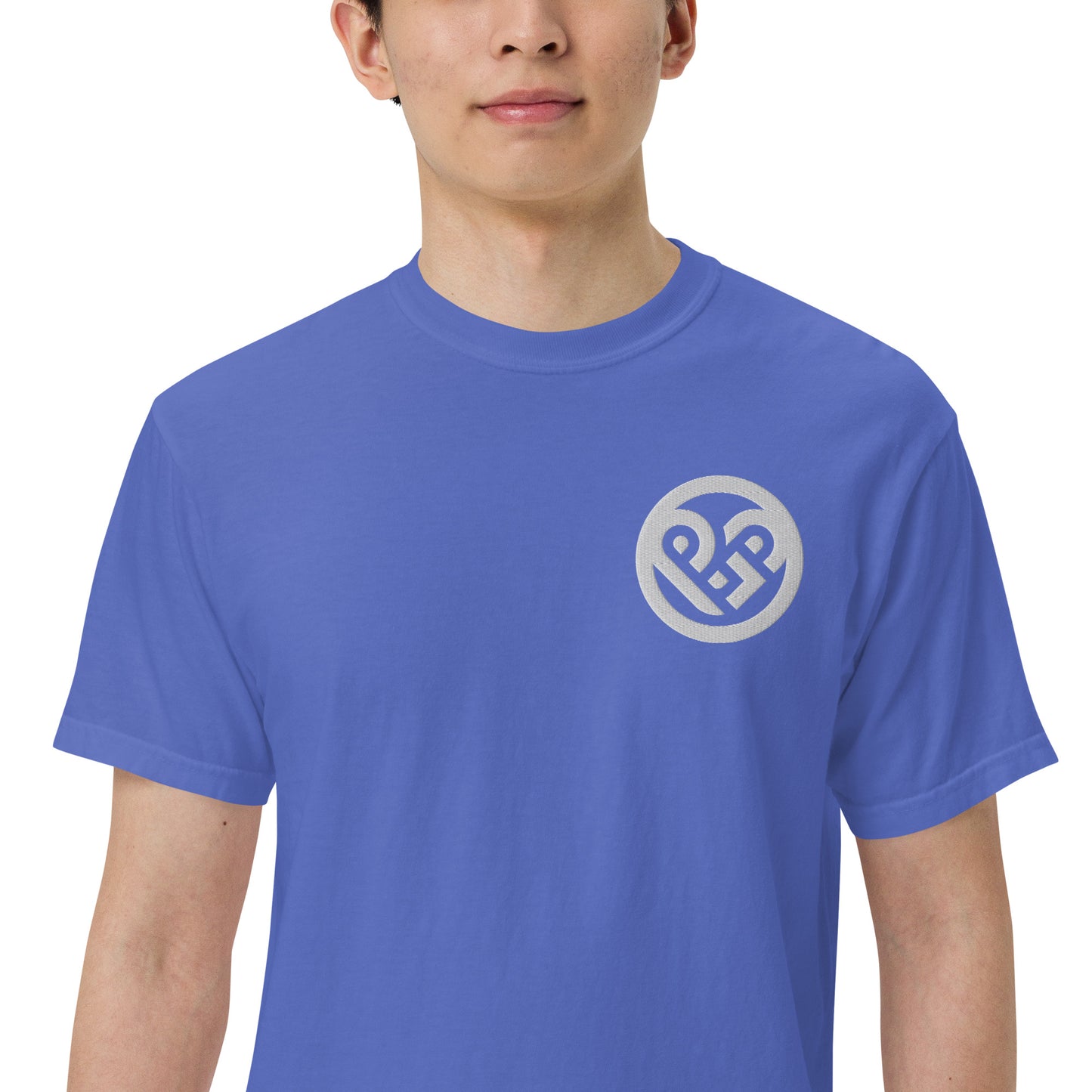 Playground Men’s garment-dyed heavyweight t-shirt Embroidered PG heart with Print on the Back