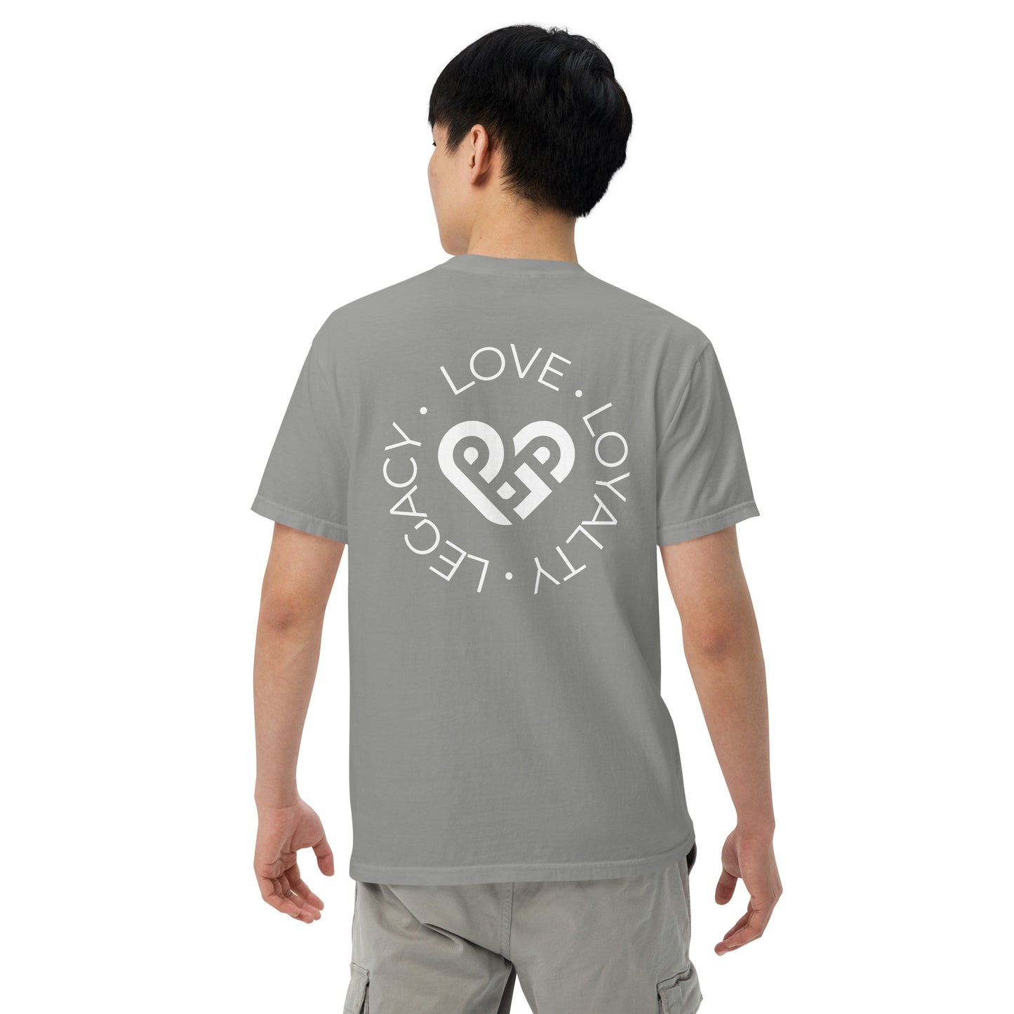 Playground Men’s garment-dyed heavyweight t-shirt Embroidered PG heart with Print on the Back