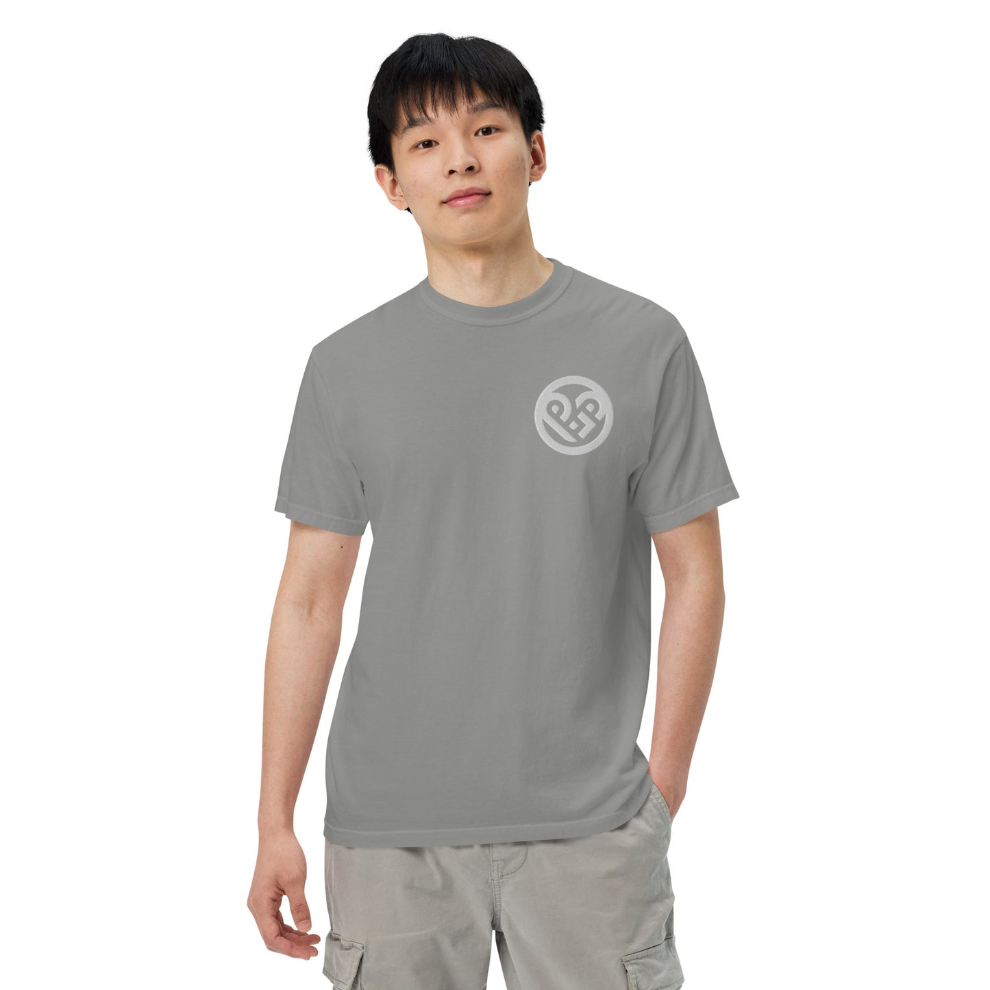 Playground Men’s garment-dyed heavyweight t-shirt Embroidered PG heart with Print on the Back