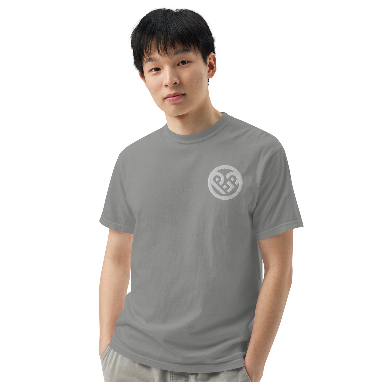 Playground Men’s garment-dyed heavyweight t-shirt Embroidered PG heart with Print on the Back