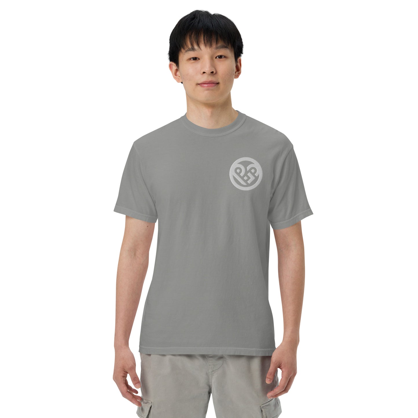Playground Men’s garment-dyed heavyweight t-shirt Embroidered PG heart with Print on the Back