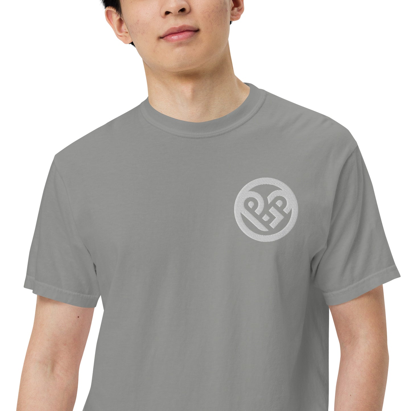 Playground Men’s garment-dyed heavyweight t-shirt Embroidered PG heart with Print on the Back