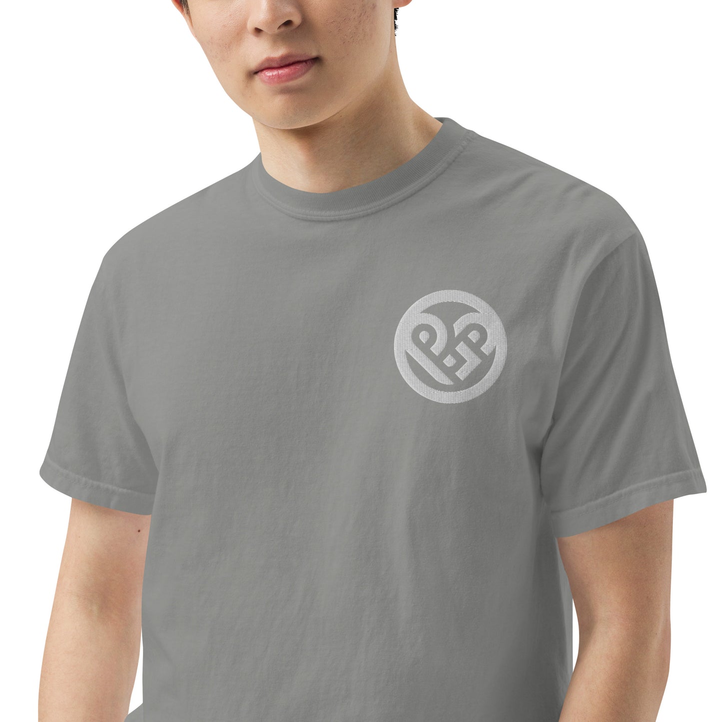 Playground Men’s garment-dyed heavyweight t-shirt Embroidered PG heart with Print on the Back
