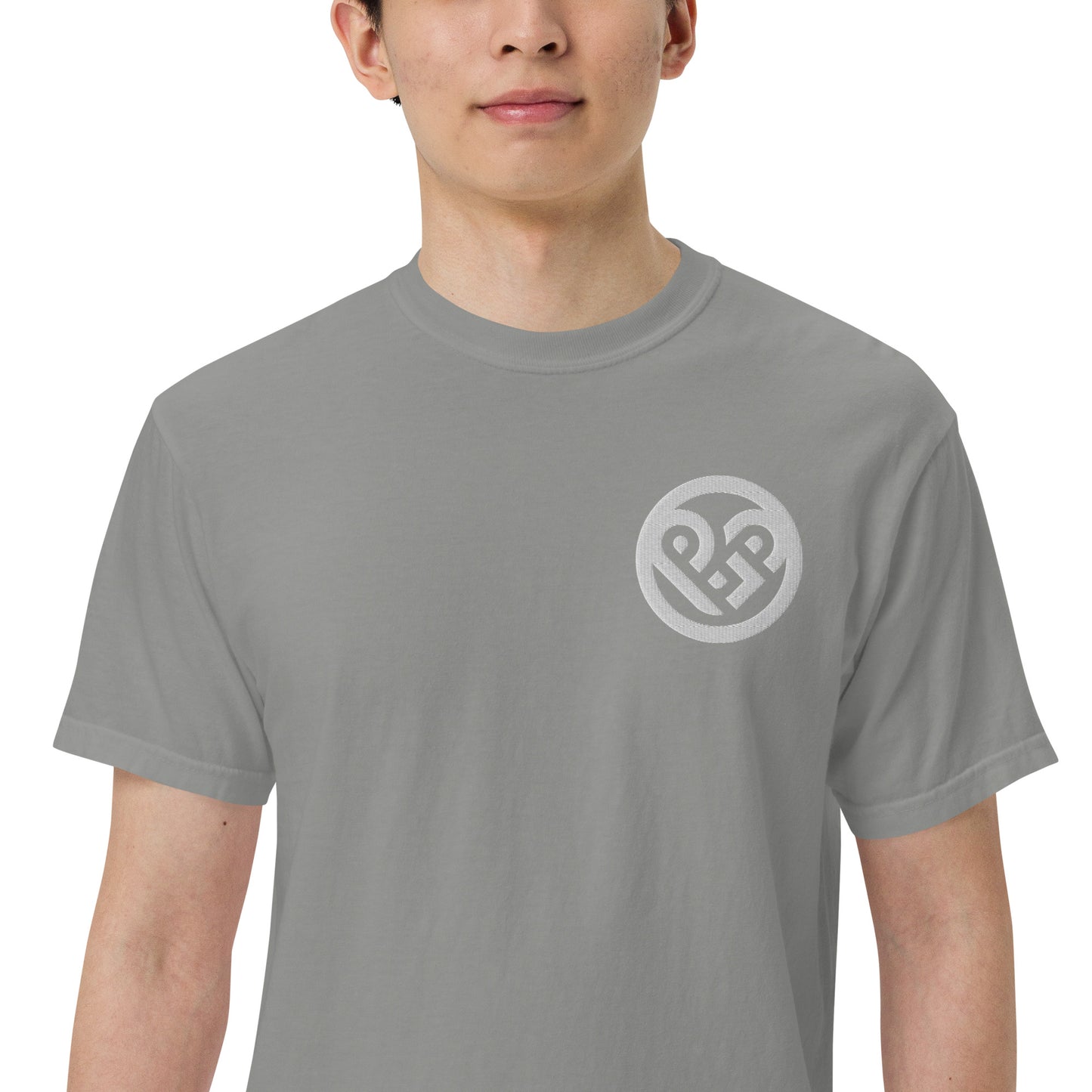 Playground Men’s garment-dyed heavyweight t-shirt Embroidered PG heart with Print on the Back