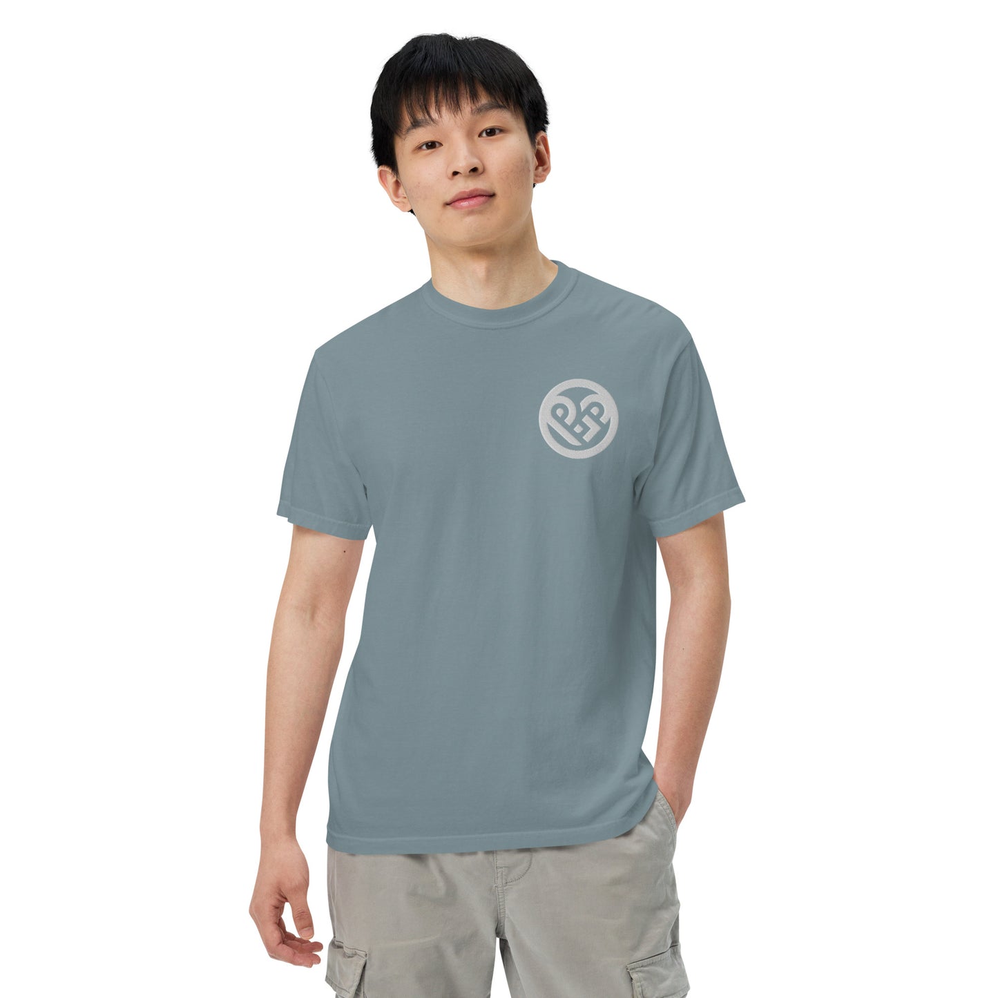 Playground Men’s garment-dyed heavyweight t-shirt Embroidered PG heart with Print on the Back