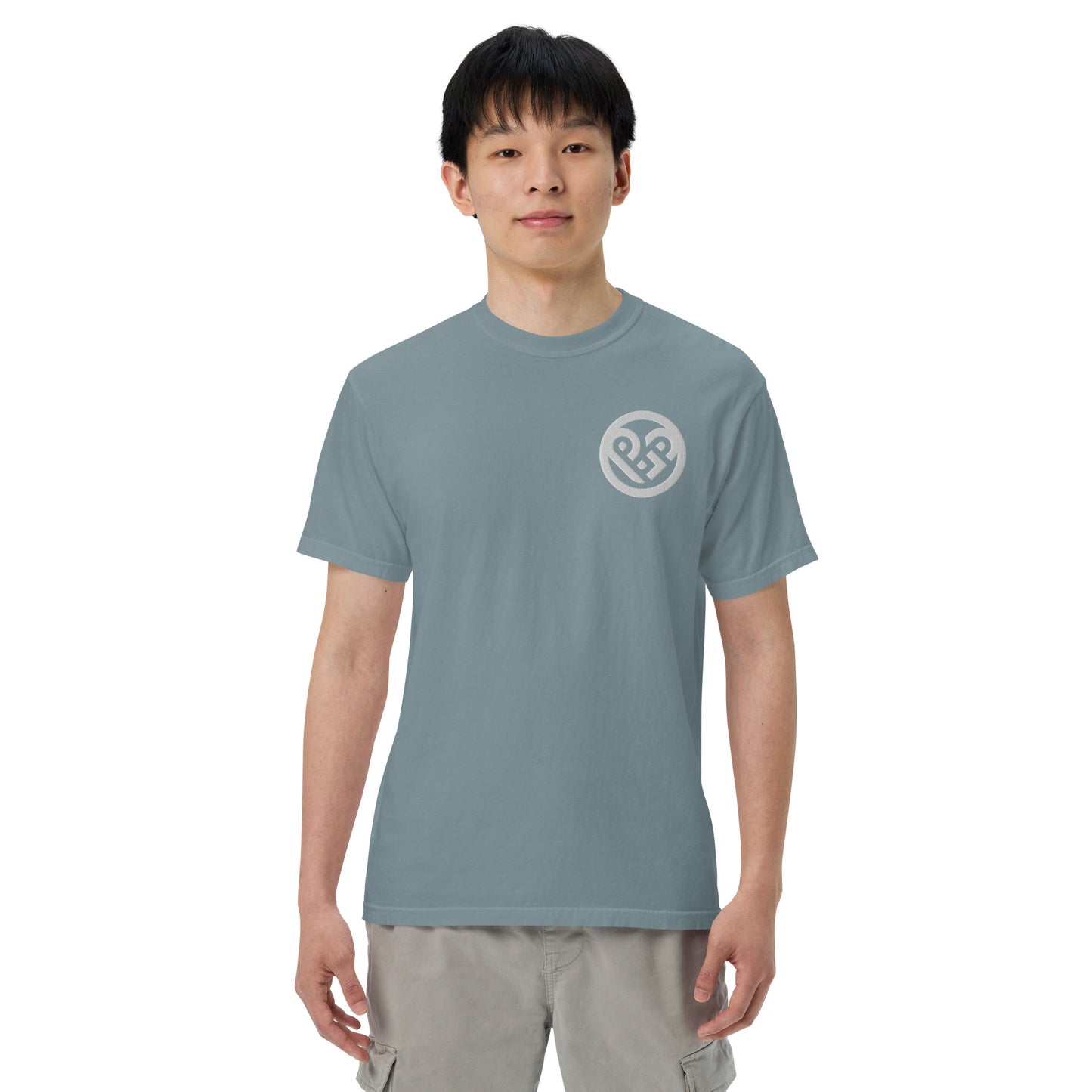 Playground Men’s garment-dyed heavyweight t-shirt Embroidered PG heart with Print on the Back