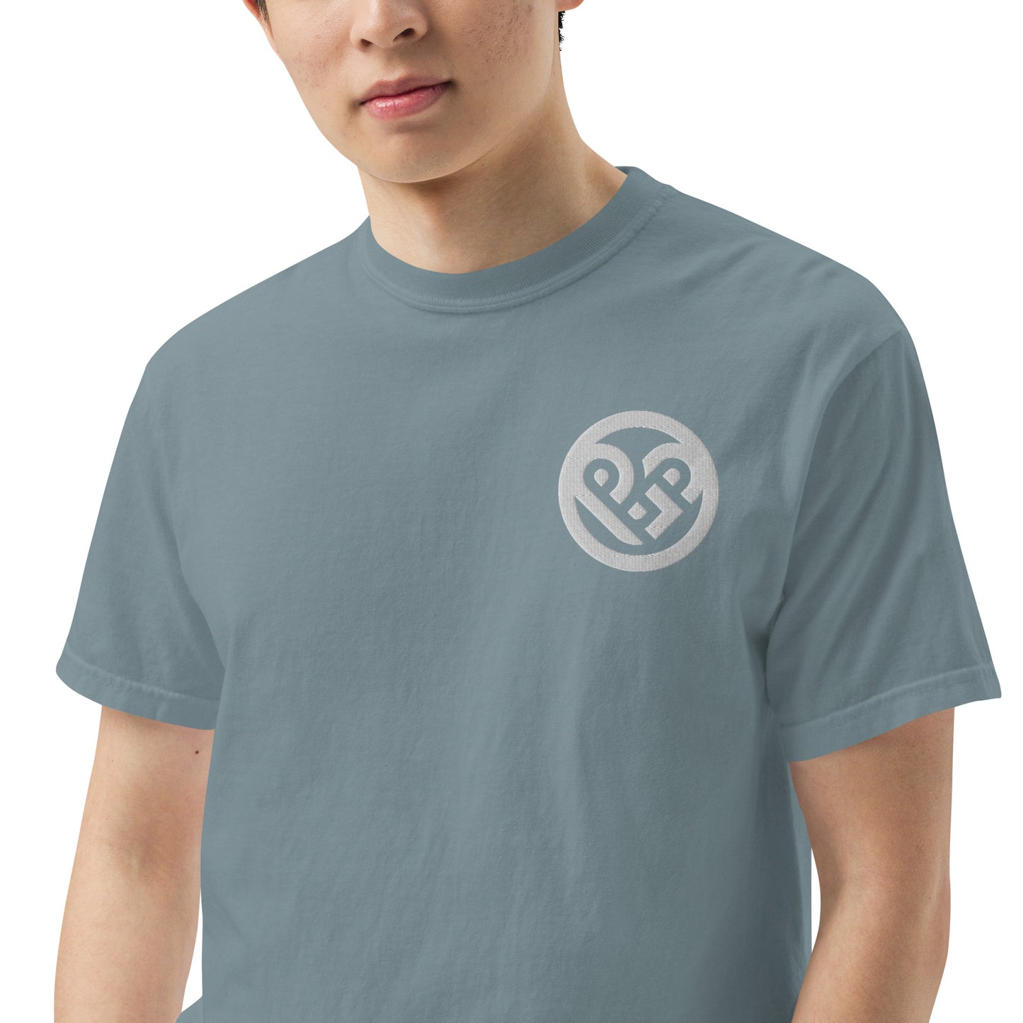 Playground Men’s garment-dyed heavyweight t-shirt Embroidered PG heart with Print on the Back