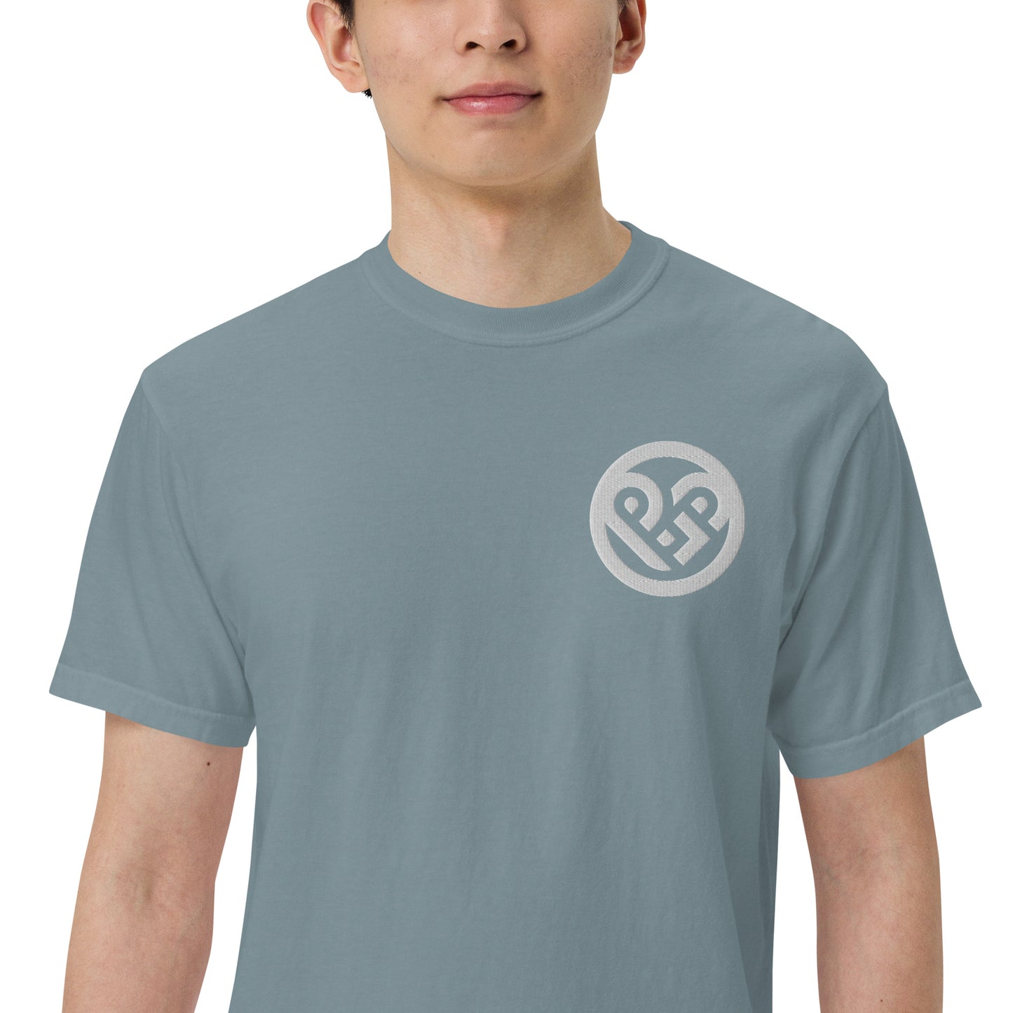 Playground Men’s garment-dyed heavyweight t-shirt Embroidered PG heart with Print on the Back