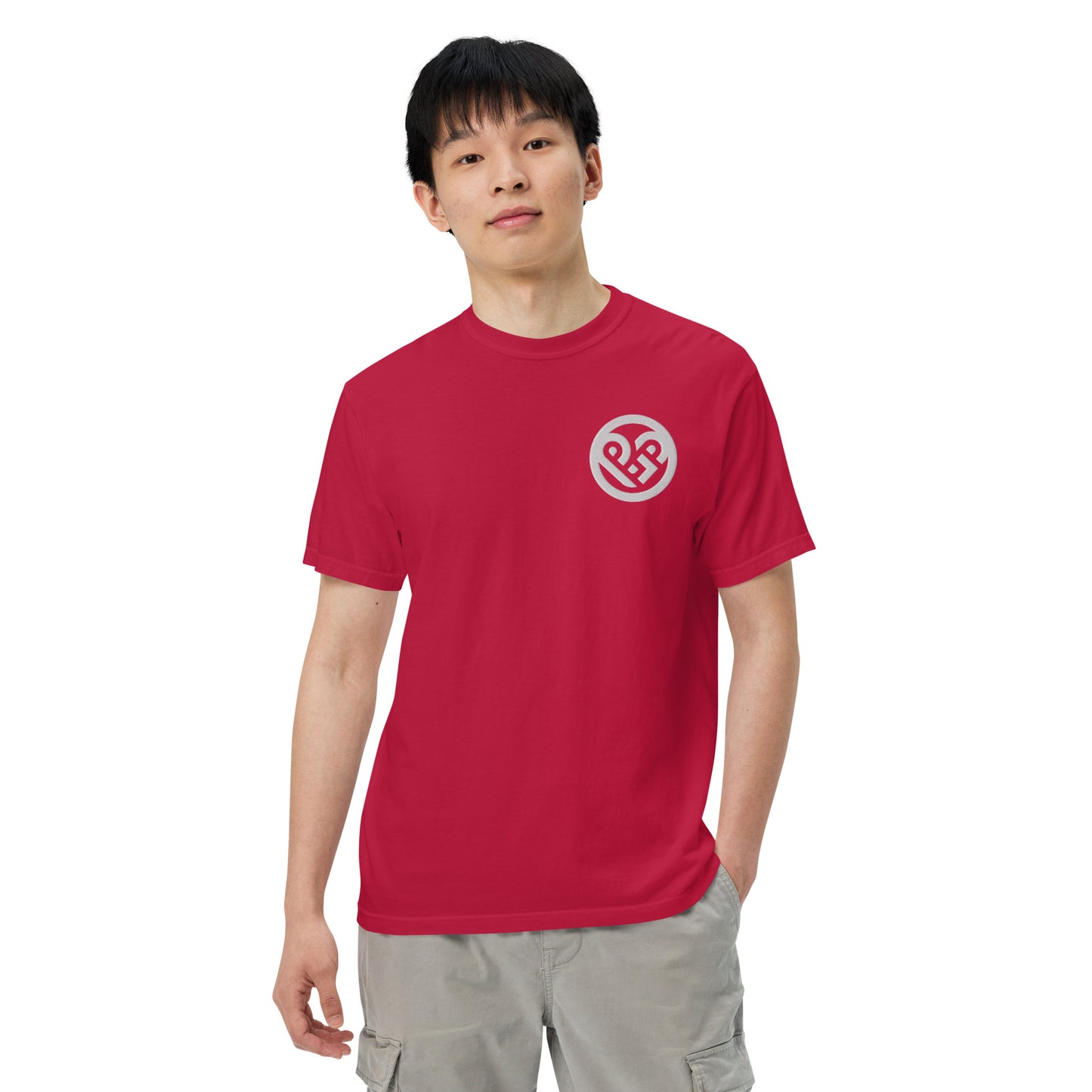 Playground Men’s garment-dyed heavyweight t-shirt Embroidered PG heart with Print on the Back
