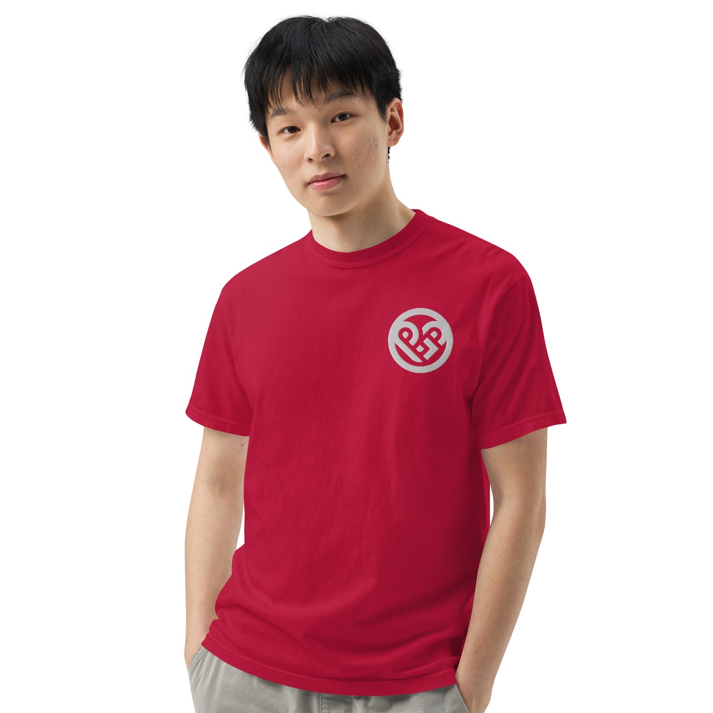 Playground Men’s garment-dyed heavyweight t-shirt Embroidered PG heart with Print on the Back