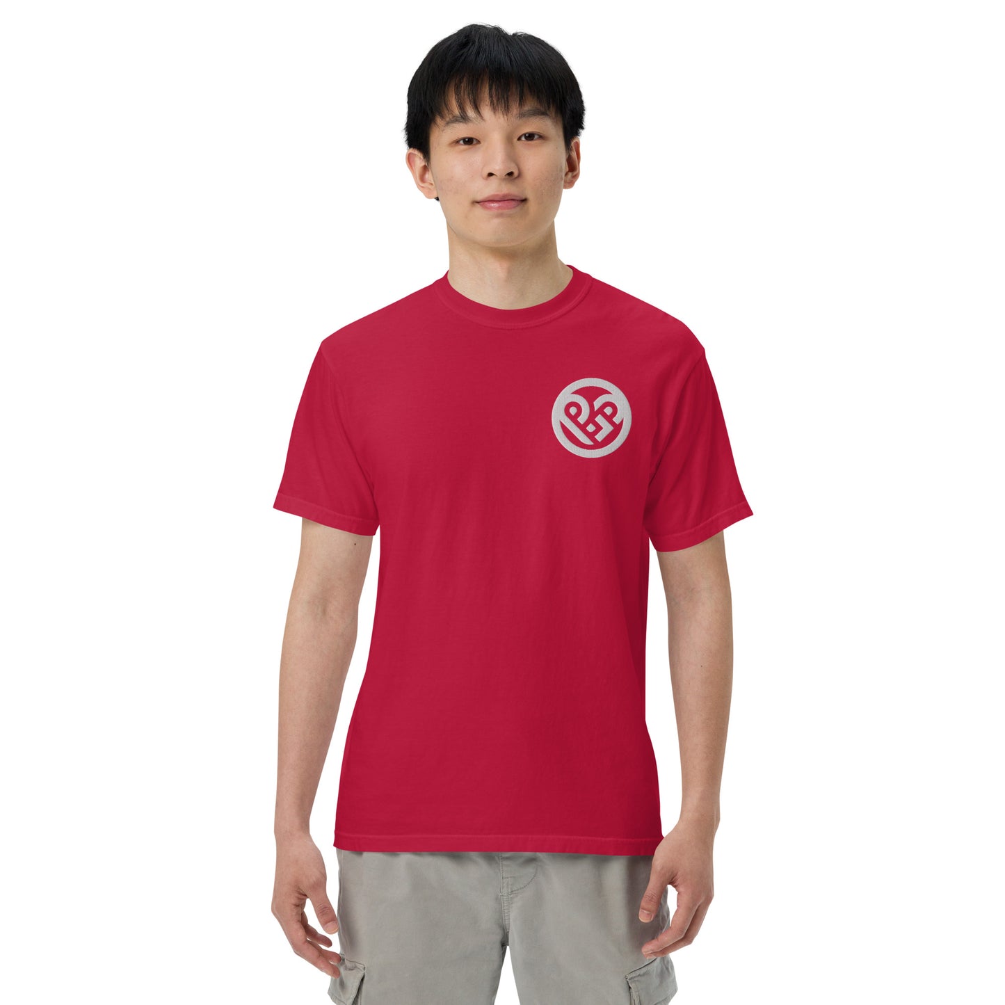 Playground Men’s garment-dyed heavyweight t-shirt Embroidered PG heart with Print on the Back