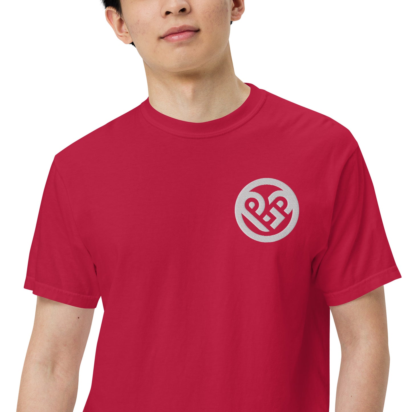 Playground Men’s garment-dyed heavyweight t-shirt Embroidered PG heart with Print on the Back