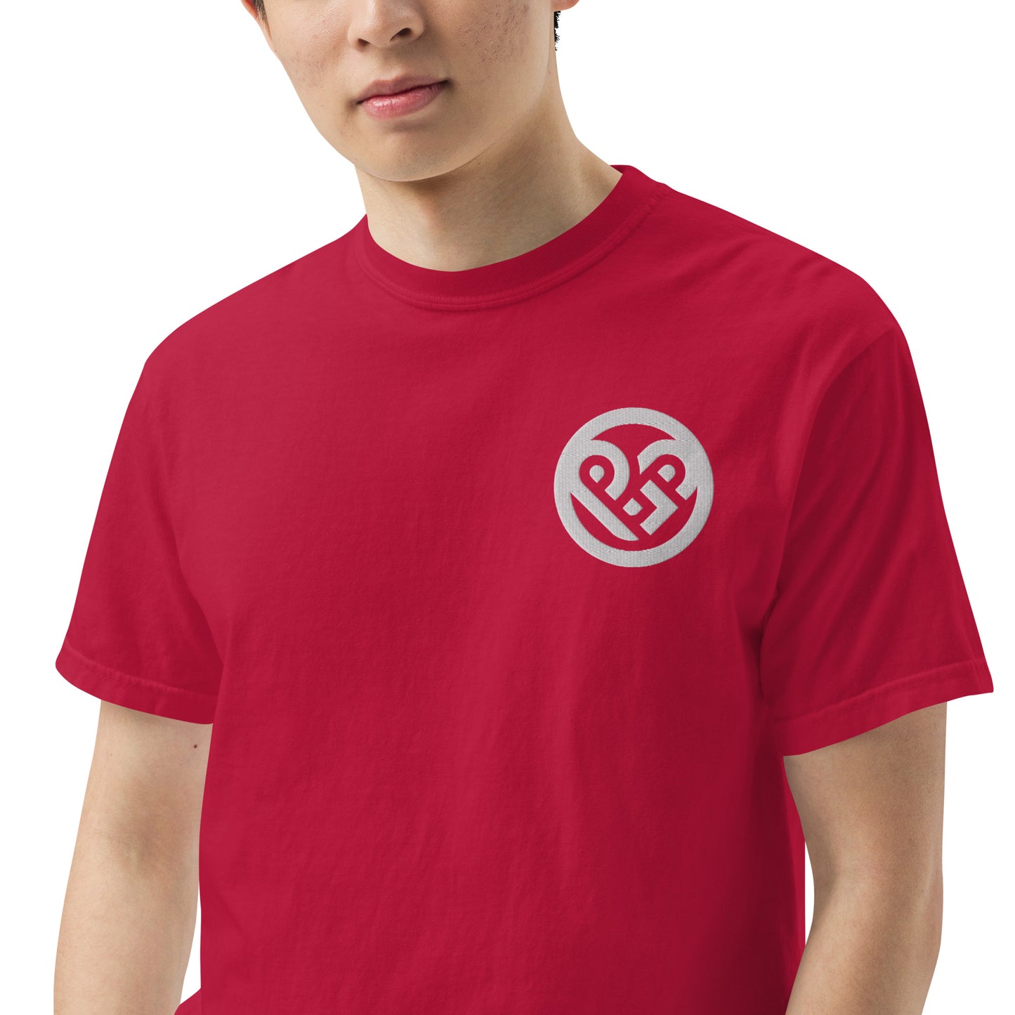 Playground Men’s garment-dyed heavyweight t-shirt Embroidered PG heart with Print on the Back
